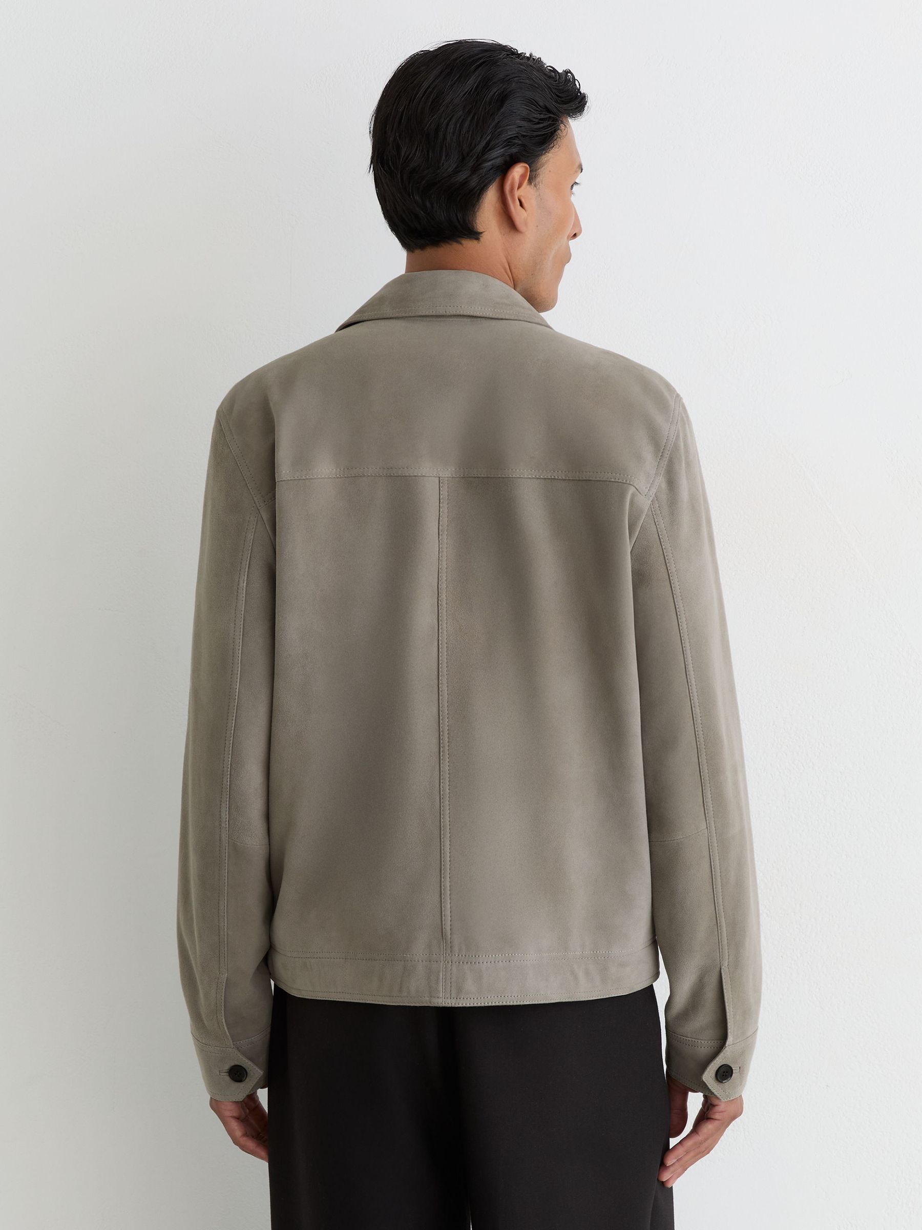 Suede Button-Through Trucker Jacket in Grey - Image 5 of 7