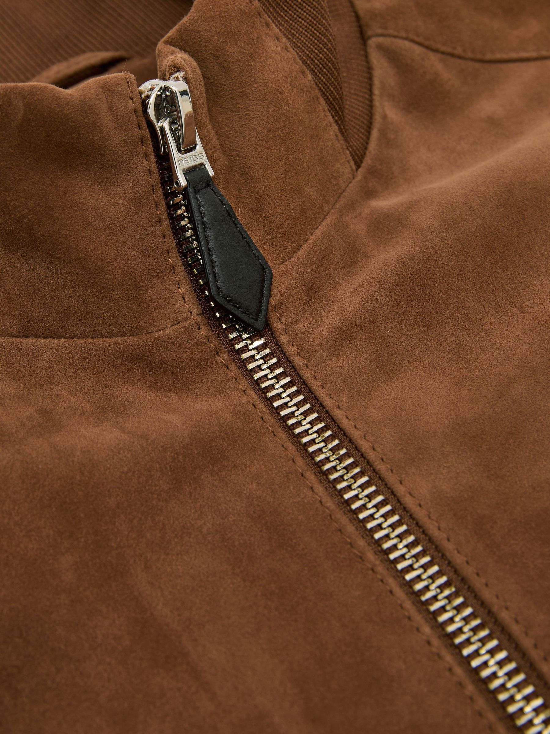 Suede Funnel-Neck Bomber Jacket in Tobacco Brown - Image 7 of 7