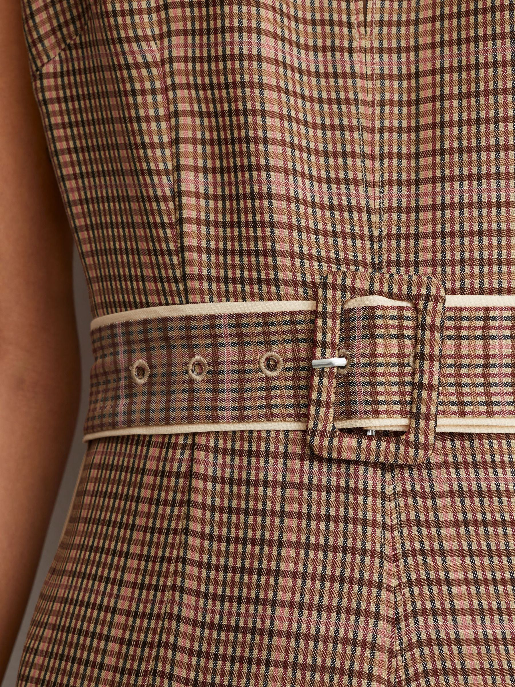 Collared Check Belted Midi Dress in Neutral Check - Image 6 of 9