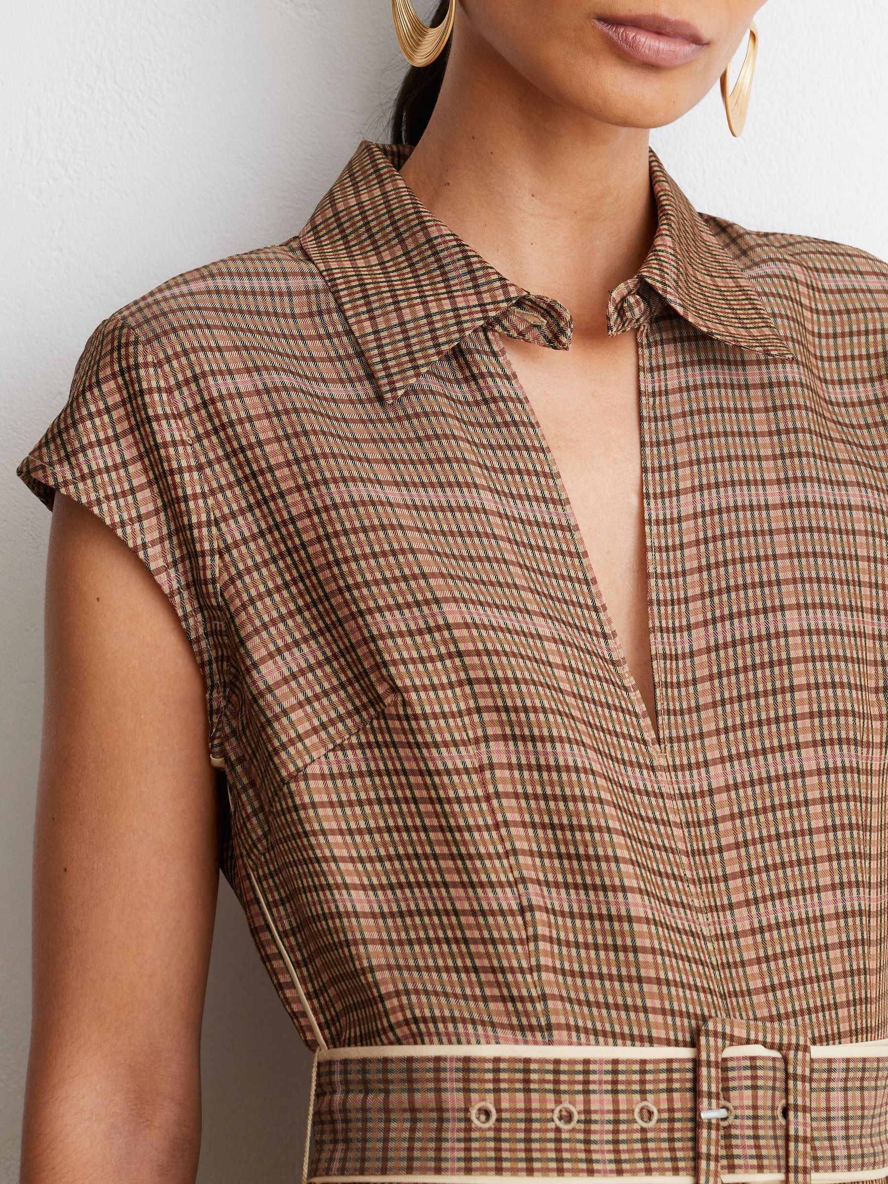 Collared Check Belted Midi Dress in Neutral Check - Image 8 of 9