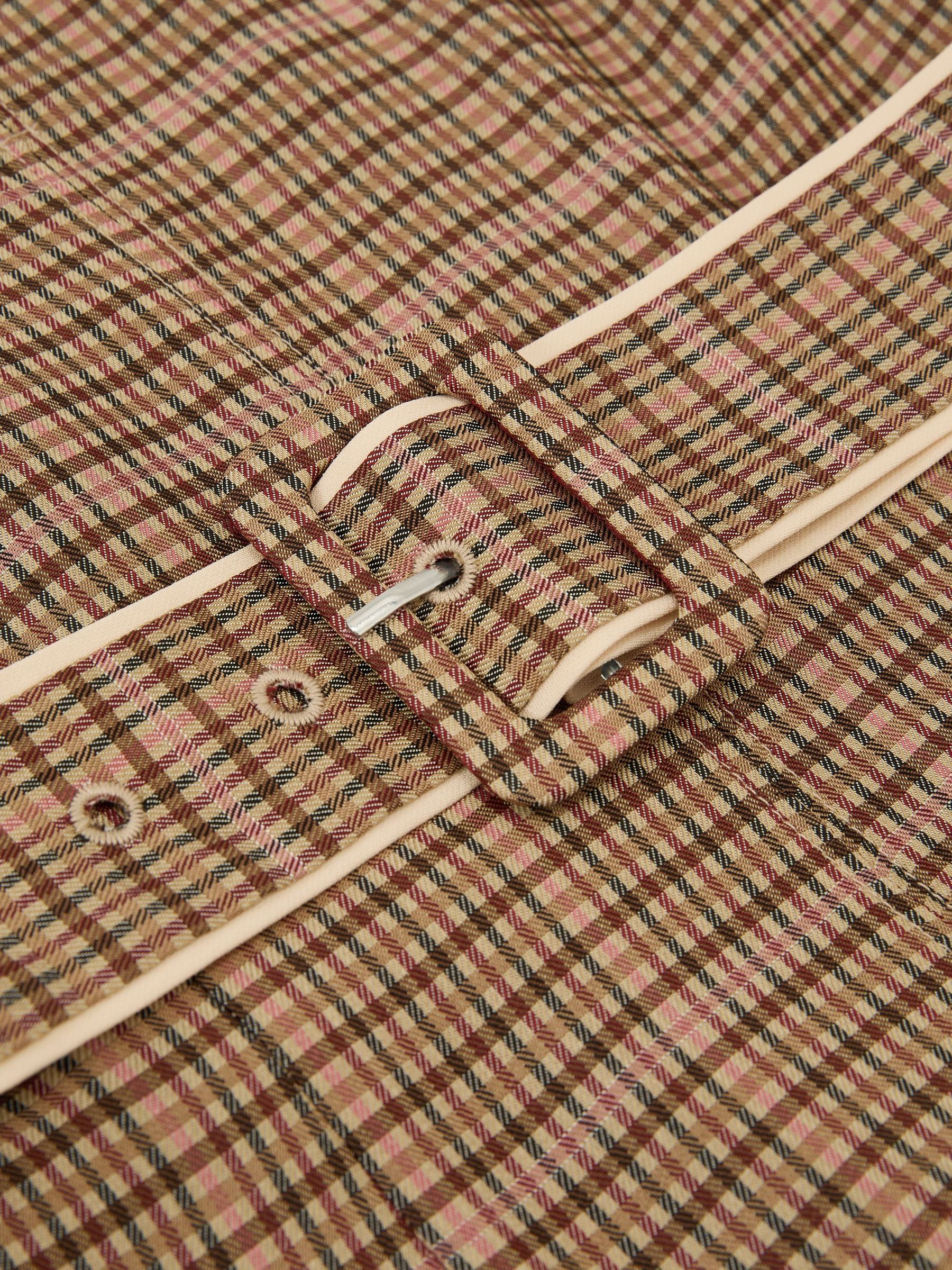 Collared Check Belted Midi Dress in Neutral Check - Image 9 of 9