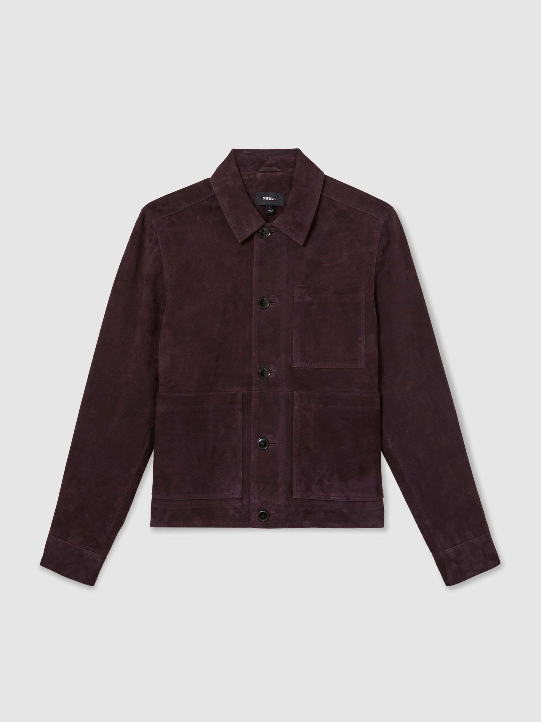 Suede Button-Through Trucker Jacket in Red - Image 2 of 8