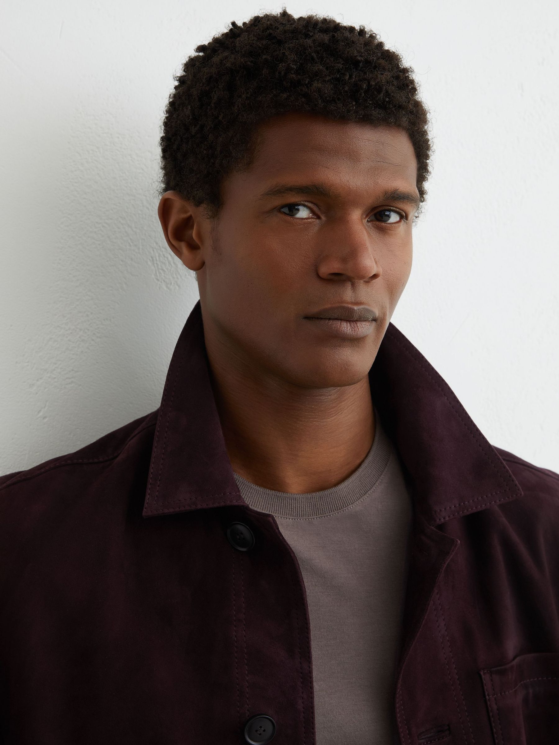 Suede Button-Through Trucker Jacket in Red - Image 5 of 8
