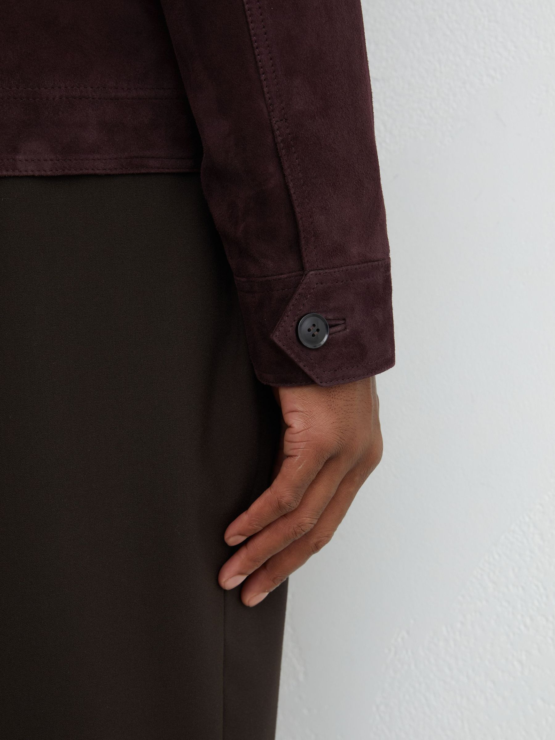 Suede Button-Through Trucker Jacket in Red - Image 6 of 8