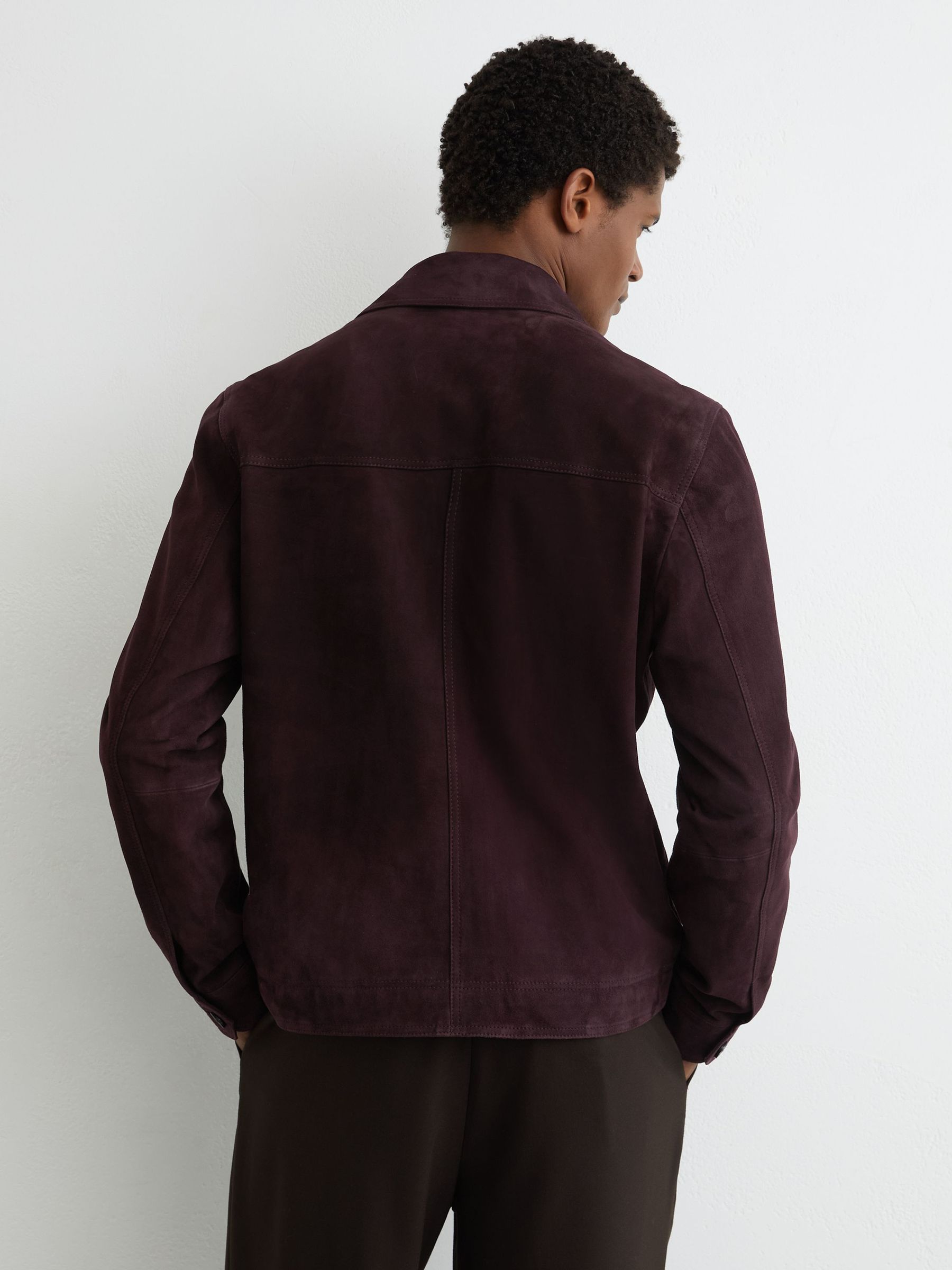 Suede Button-Through Trucker Jacket in Red - Image 7 of 8