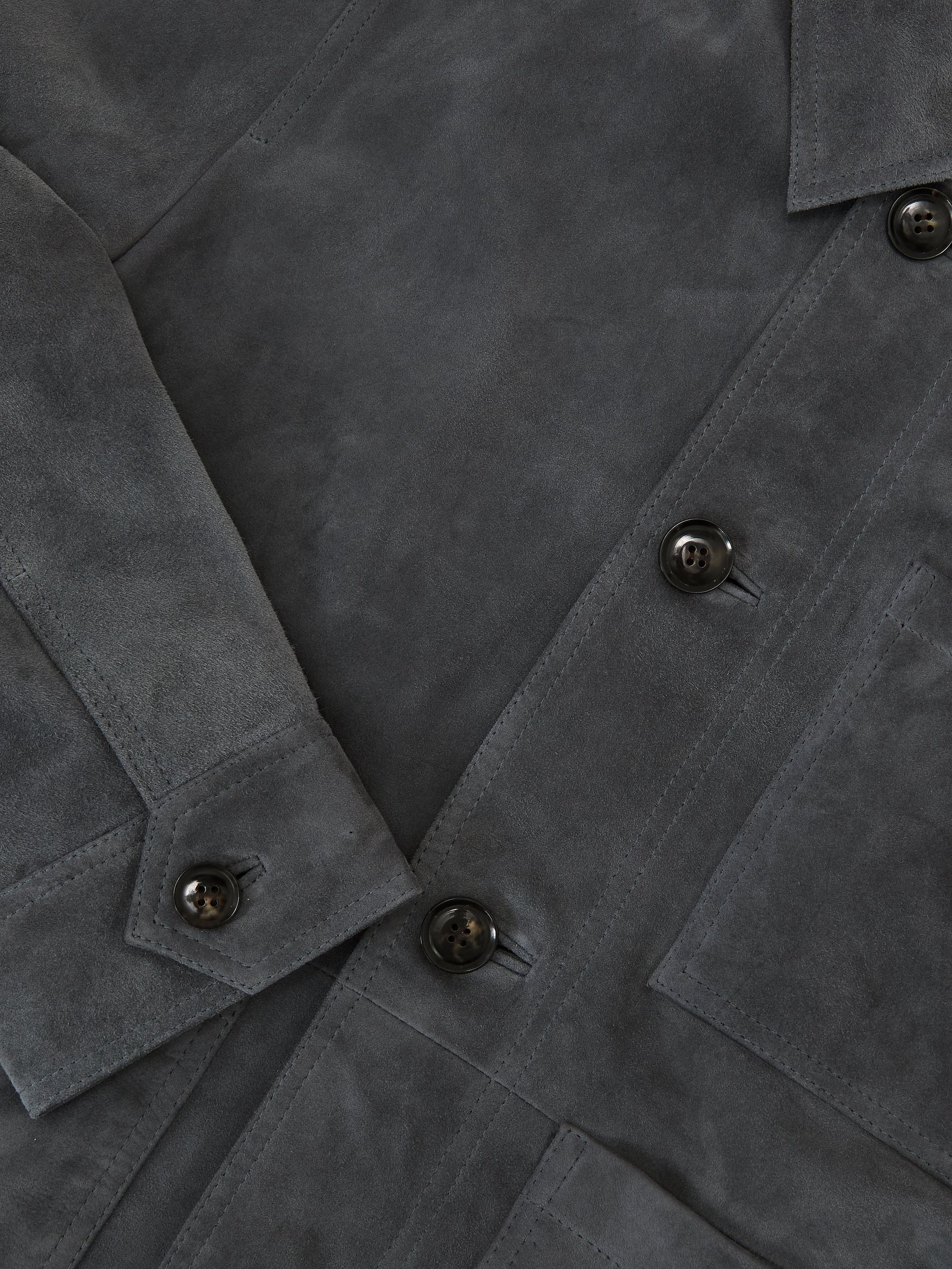Truckerjacke aus Wildleder mit Knopfleiste, Petrolblau - Bild 10 von 10