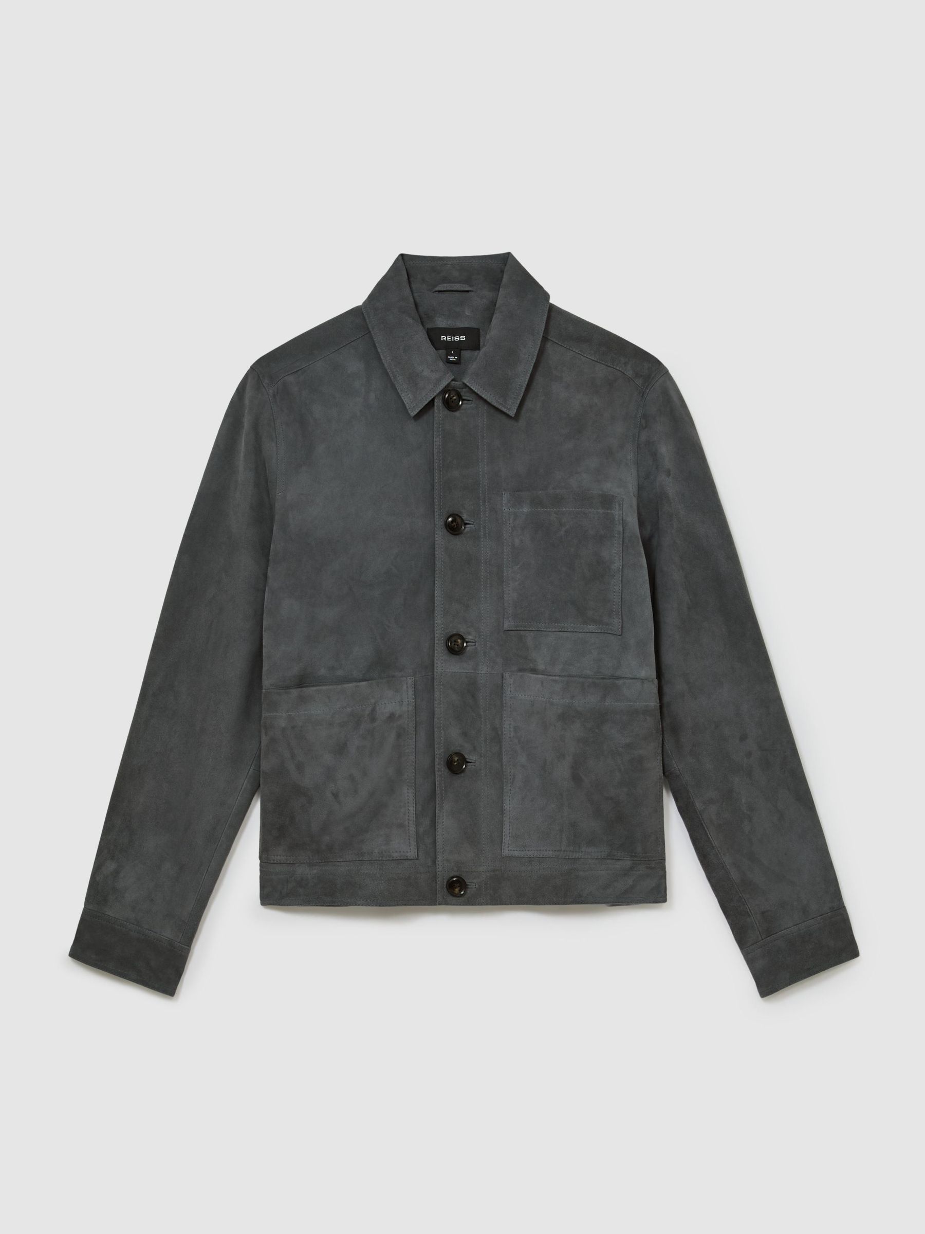 Suede Button-Through Trucker Jacket in Petrol Blue - Image 2 of 8