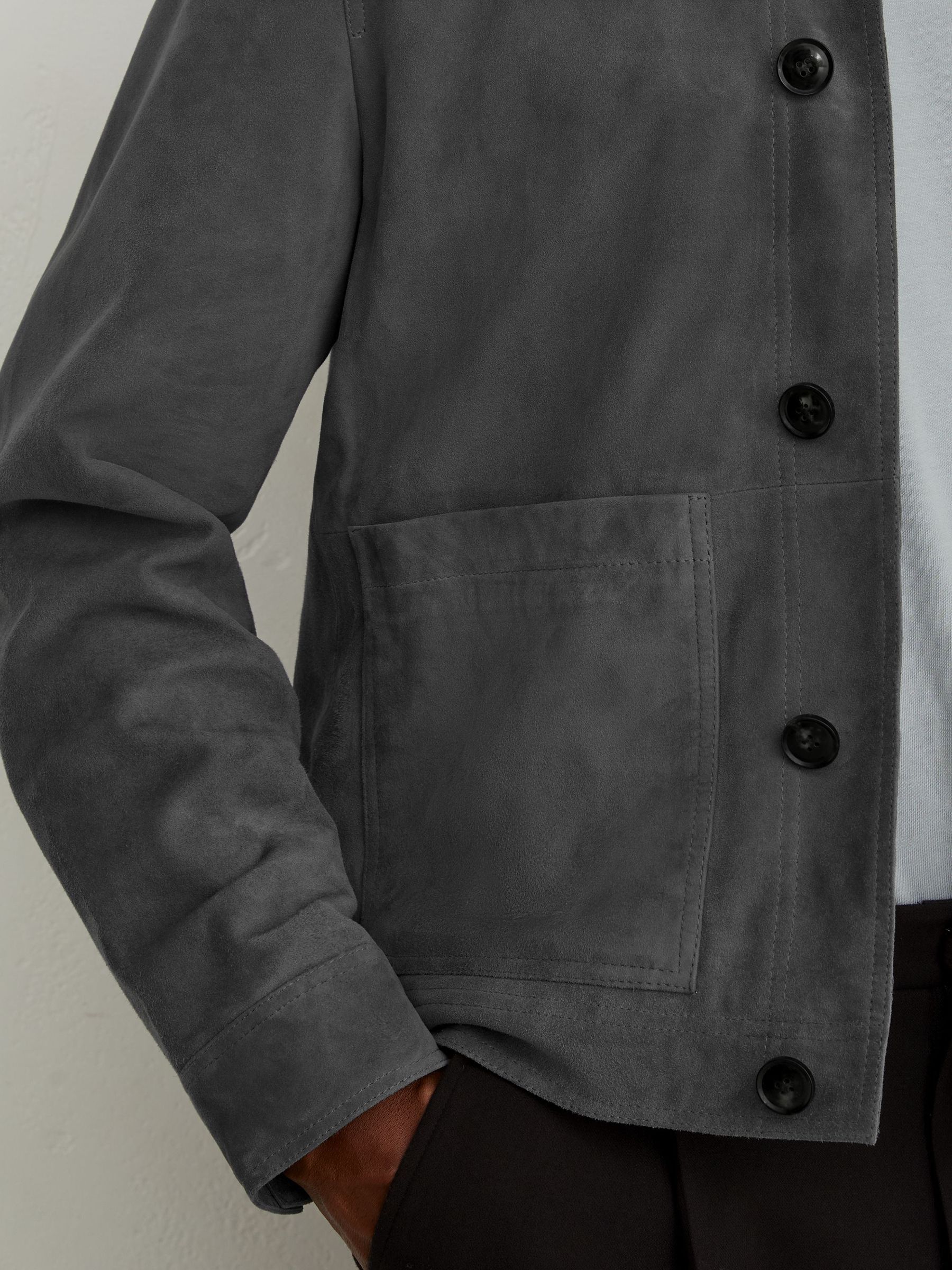 Suede Button-Through Trucker Jacket in Petrol Blue - Image 3 of 8