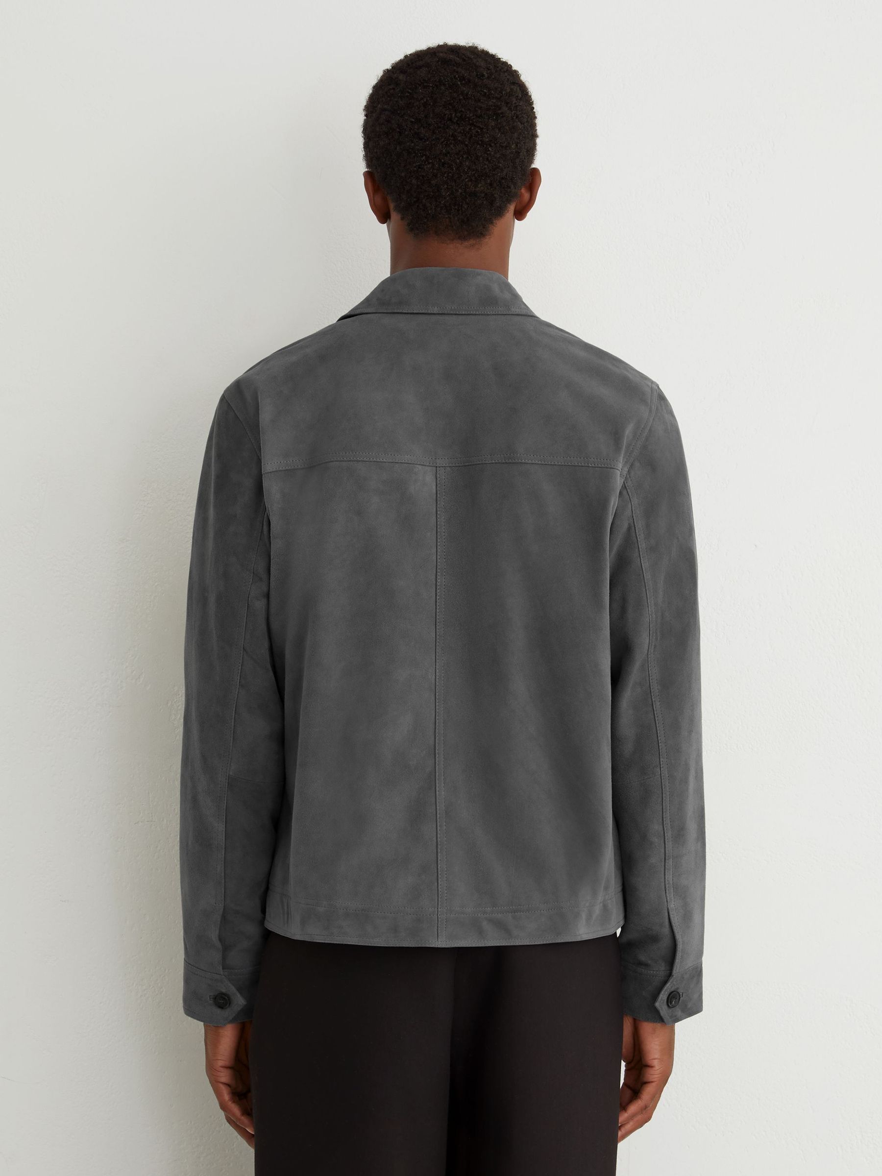 Suede Button-Through Trucker Jacket in Petrol Blue - Image 5 of 8
