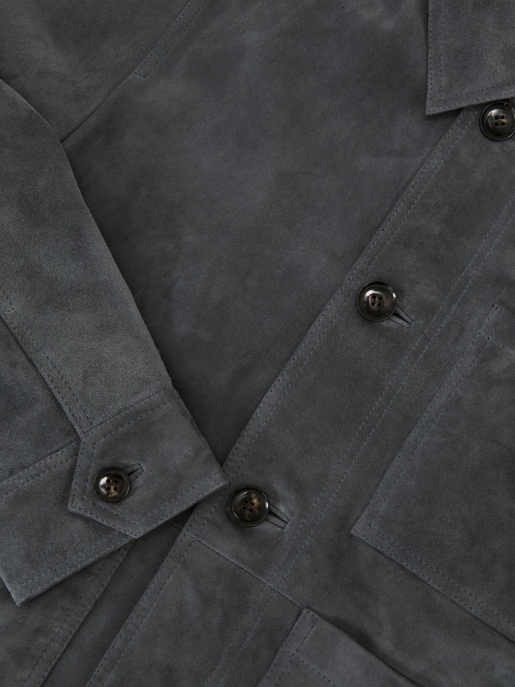 Suede Button-Through Trucker Jacket in Petrol Blue - Image 8 of 8