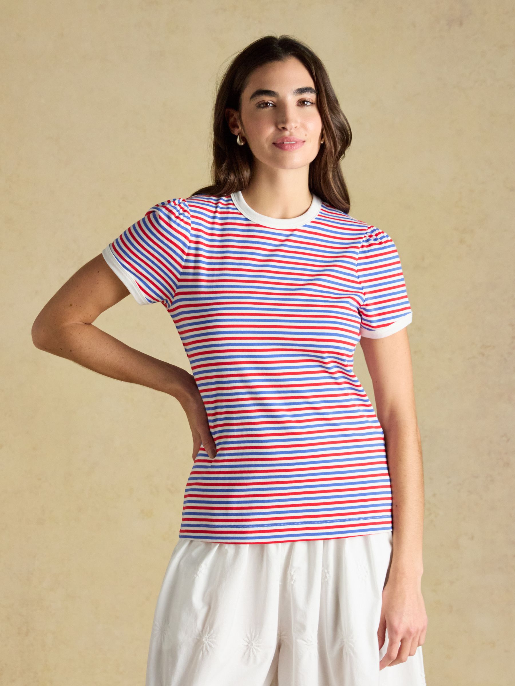 Erin Blue & Red/White Striped Short Sleeve Jersey T-Shirt - Image 1 of 8 Erin Blue & Red/White Striped Short Sleeve Jersey T-Shirt - Image 1 of 8