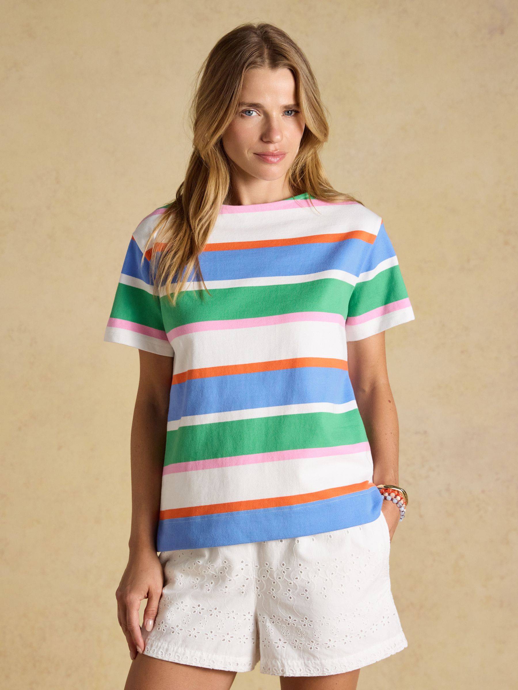 Harbour Multi Striped Short Sleeve Boat Neck Cotton Jersey Top - Image 1 of 5 Harbour Multi Striped Short Sleeve Boat Neck Cotton Jersey Top - Image 1 of 5