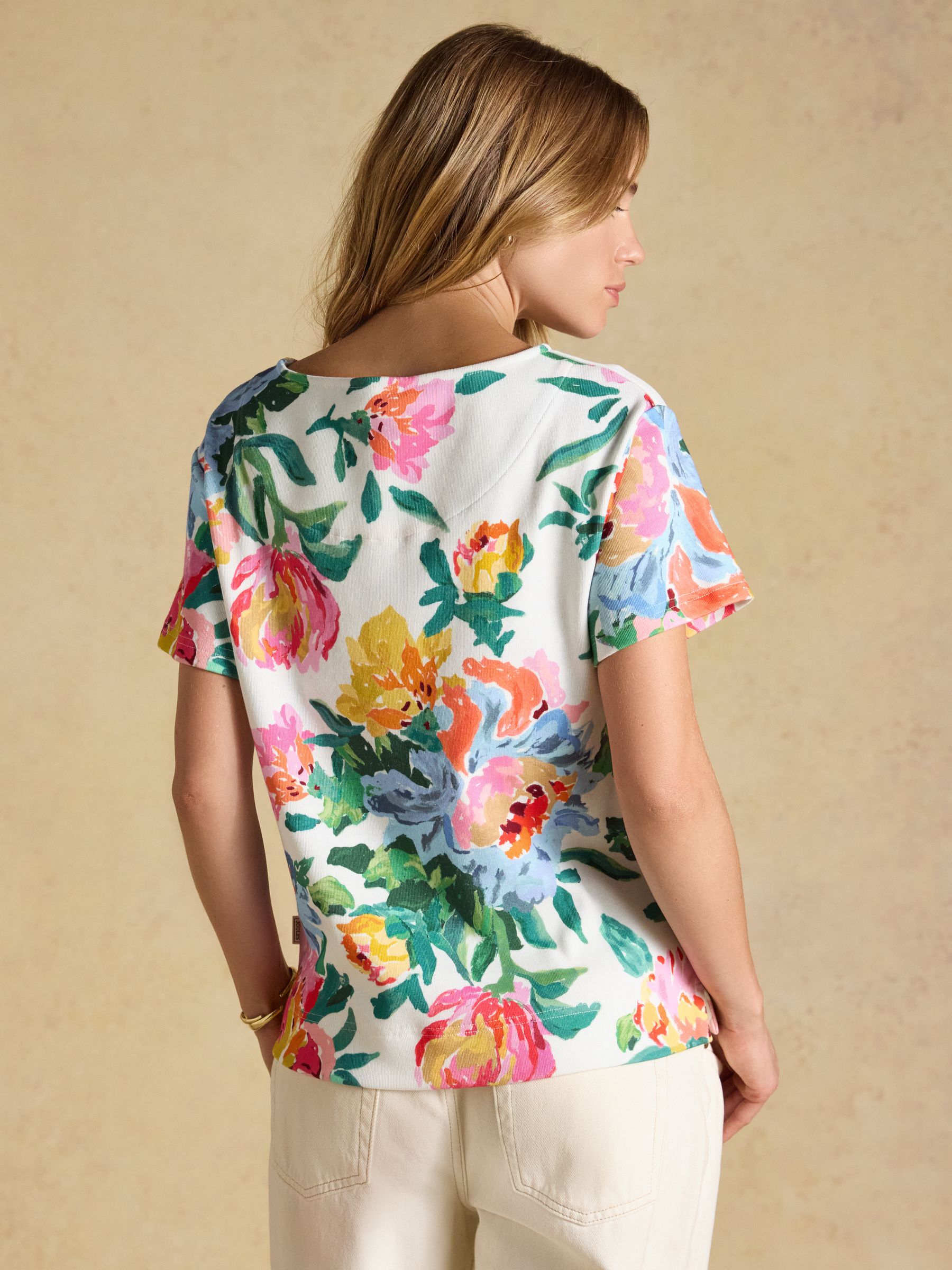 Harbour Artist Floral Short Sleeve Boat Neck 100% Cotton Jersey Top - Image 2 of 7