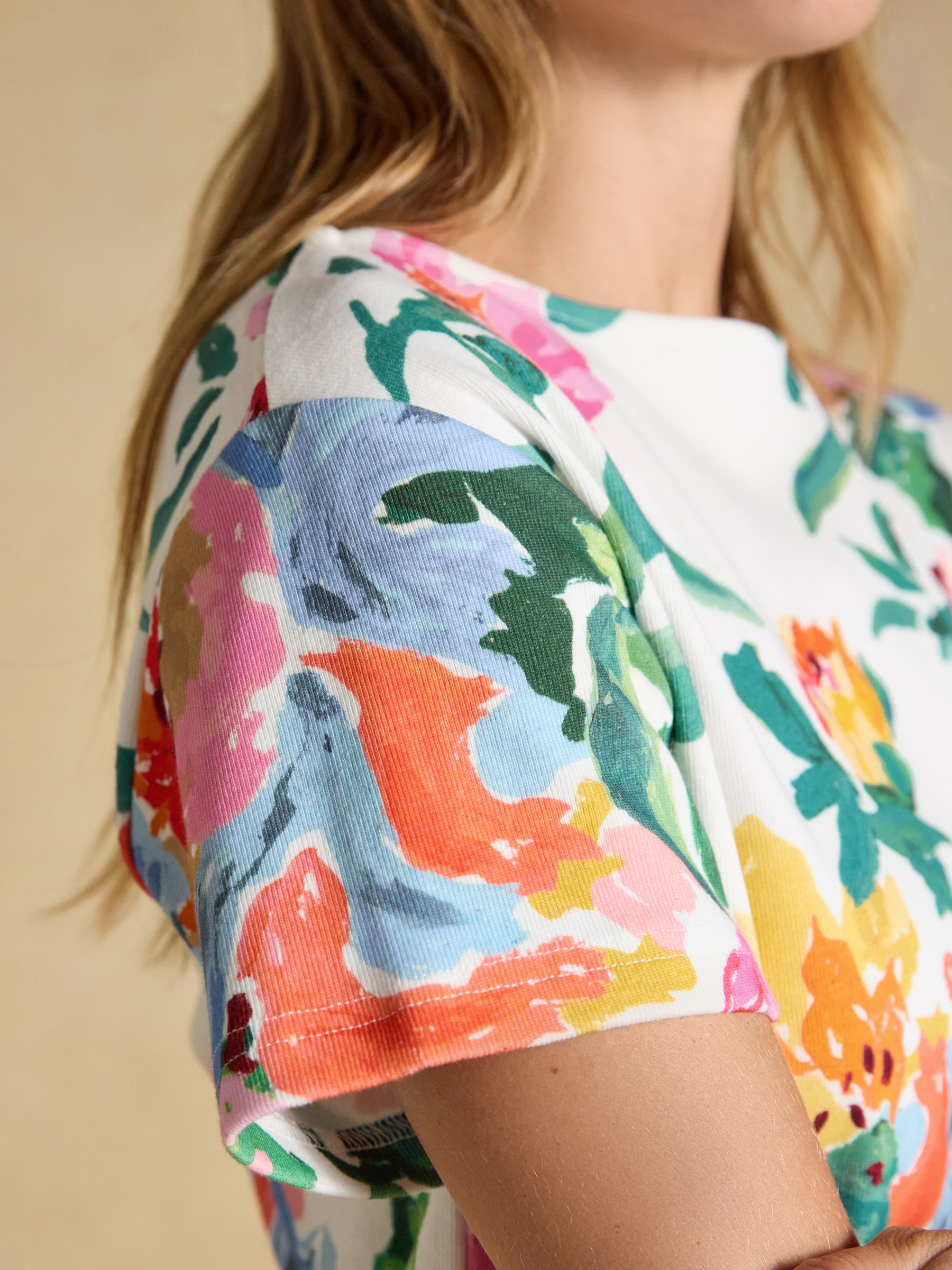 Harbour Artist Floral Short Sleeve Boat Neck 100% Cotton Jersey Top - Image 4 of 7