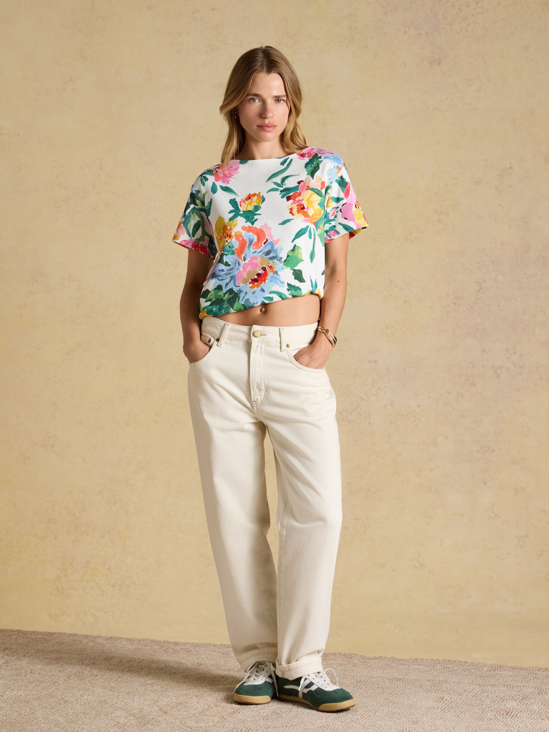 Harbour Artist Floral Short Sleeve Boat Neck 100% Cotton Jersey Top - Image 5 of 7