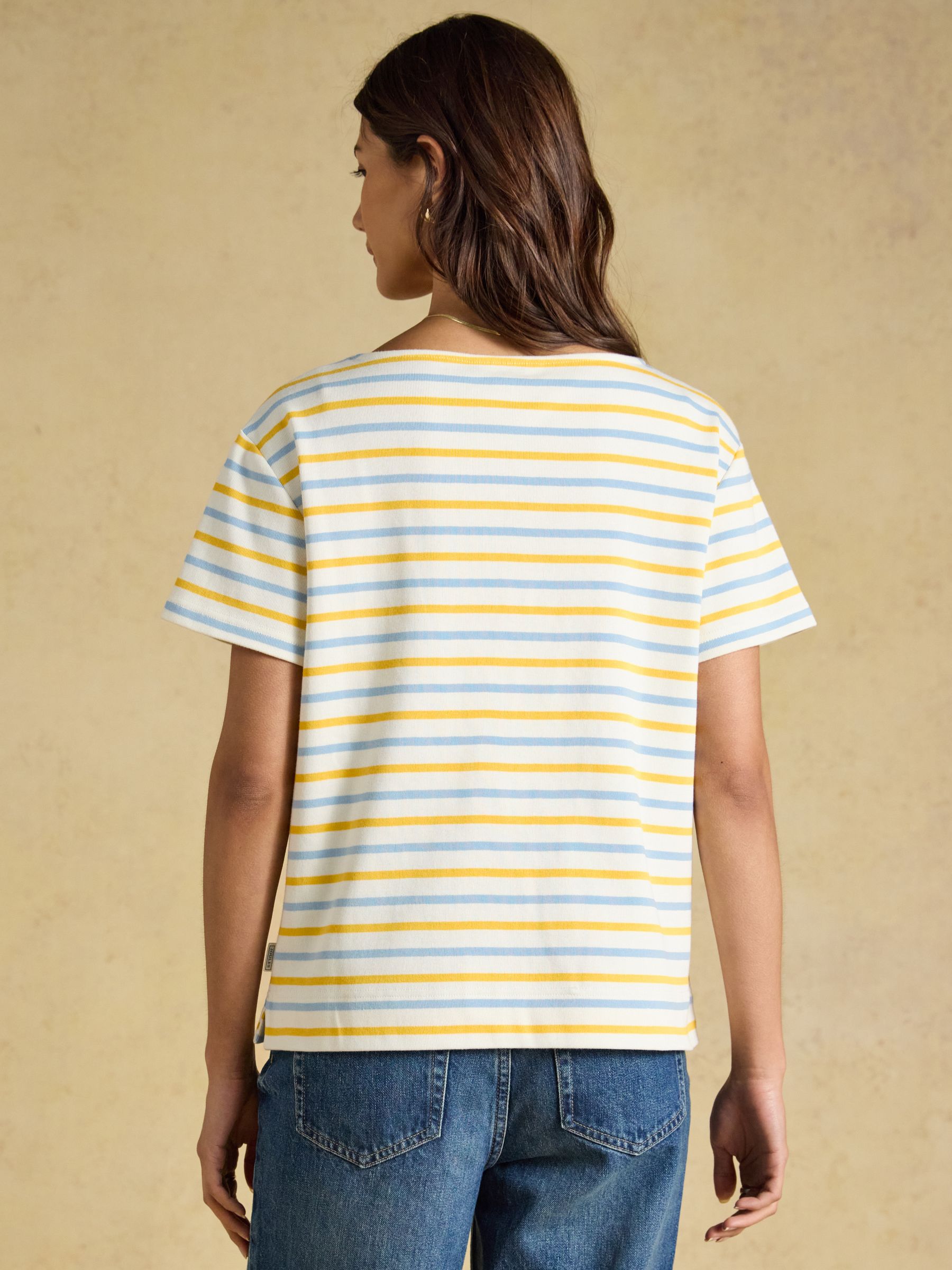 Harbour Blue & Yellow Striped Short Sleeve Boat Neck Cotton Jersey Top - Image 2 of 6 Harbour Blue & Yellow Striped Short Sleeve Boat Neck Cotton Jersey Top - Image 2 of 6