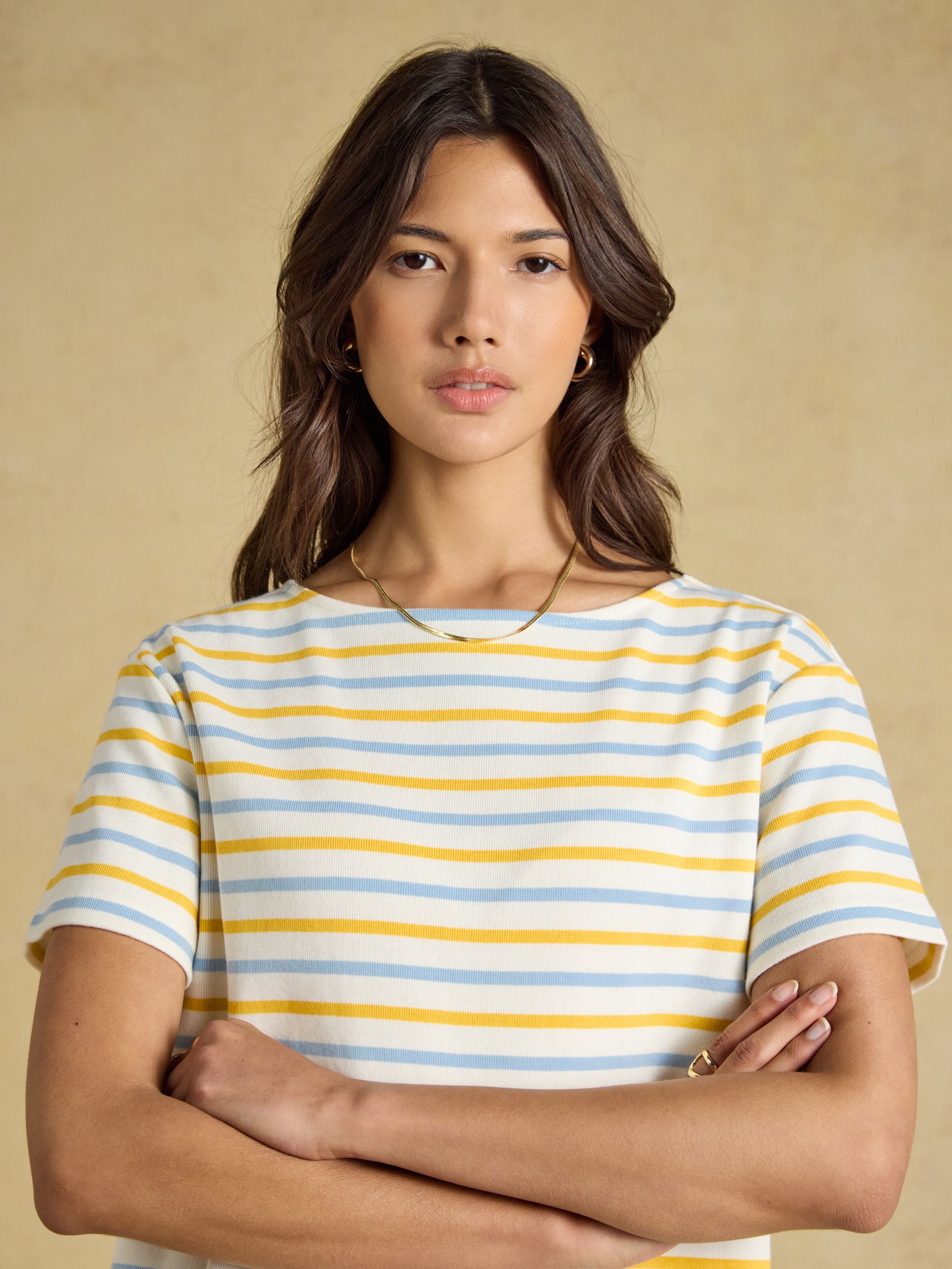 Harbour Blue & Yellow Striped Short Sleeve Boat Neck Cotton Jersey Top - Image 3 of 6