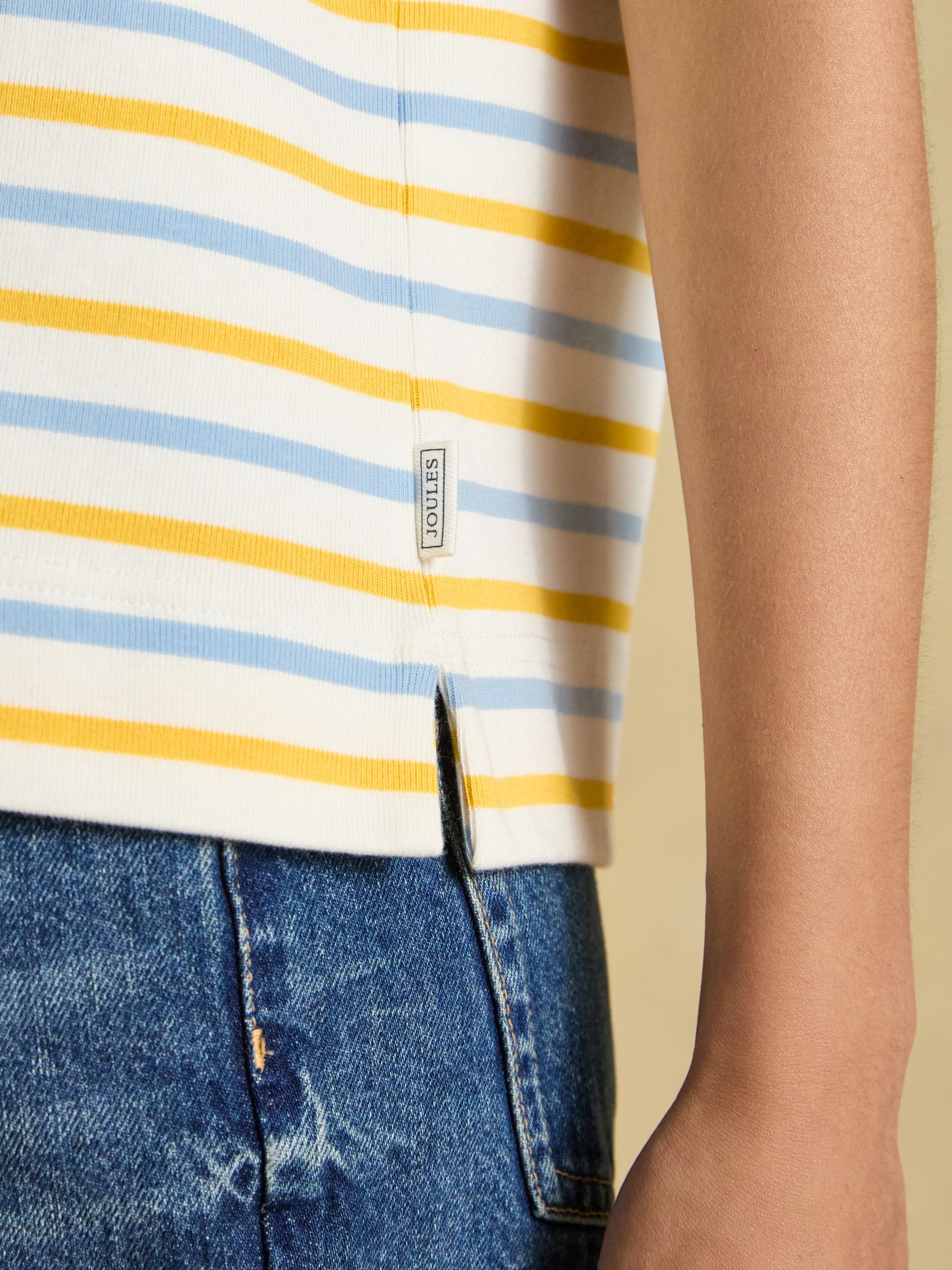 Harbour Blue & Yellow Striped Short Sleeve Boat Neck Cotton Jersey Top - Image 4 of 6