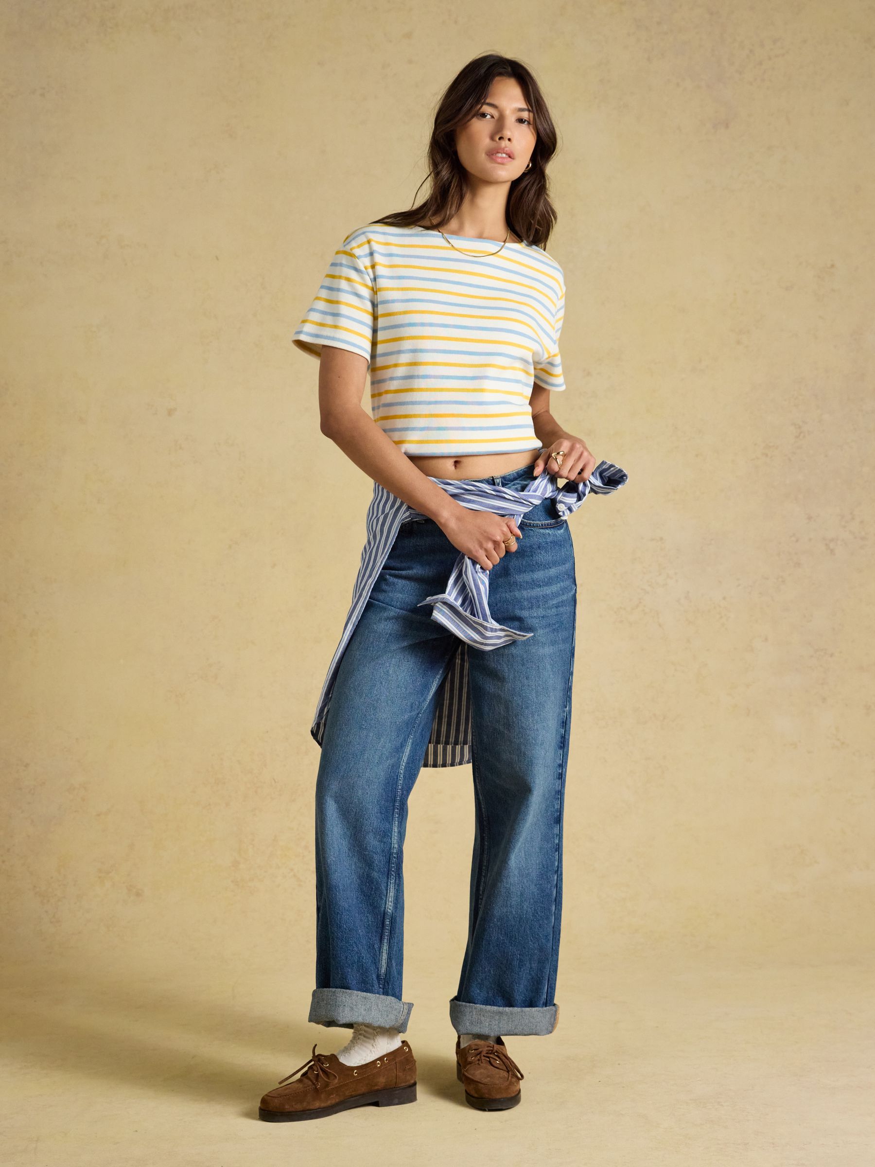 Harbour Blue & Yellow Striped Short Sleeve Boat Neck Cotton Jersey Top - Image 5 of 6