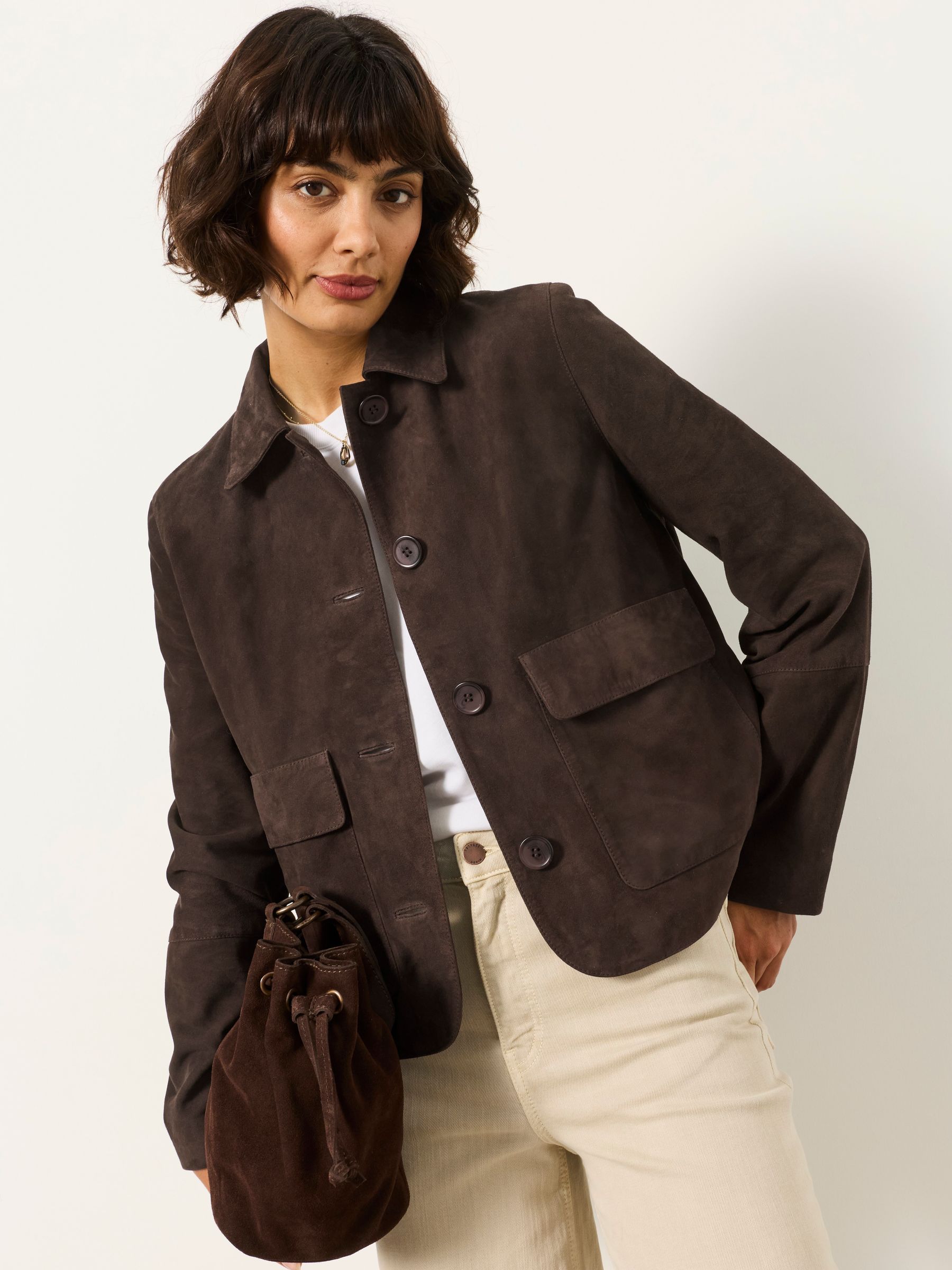 Eliza Chocolate Brown Petite Suede Jacket - Image 1 of 7