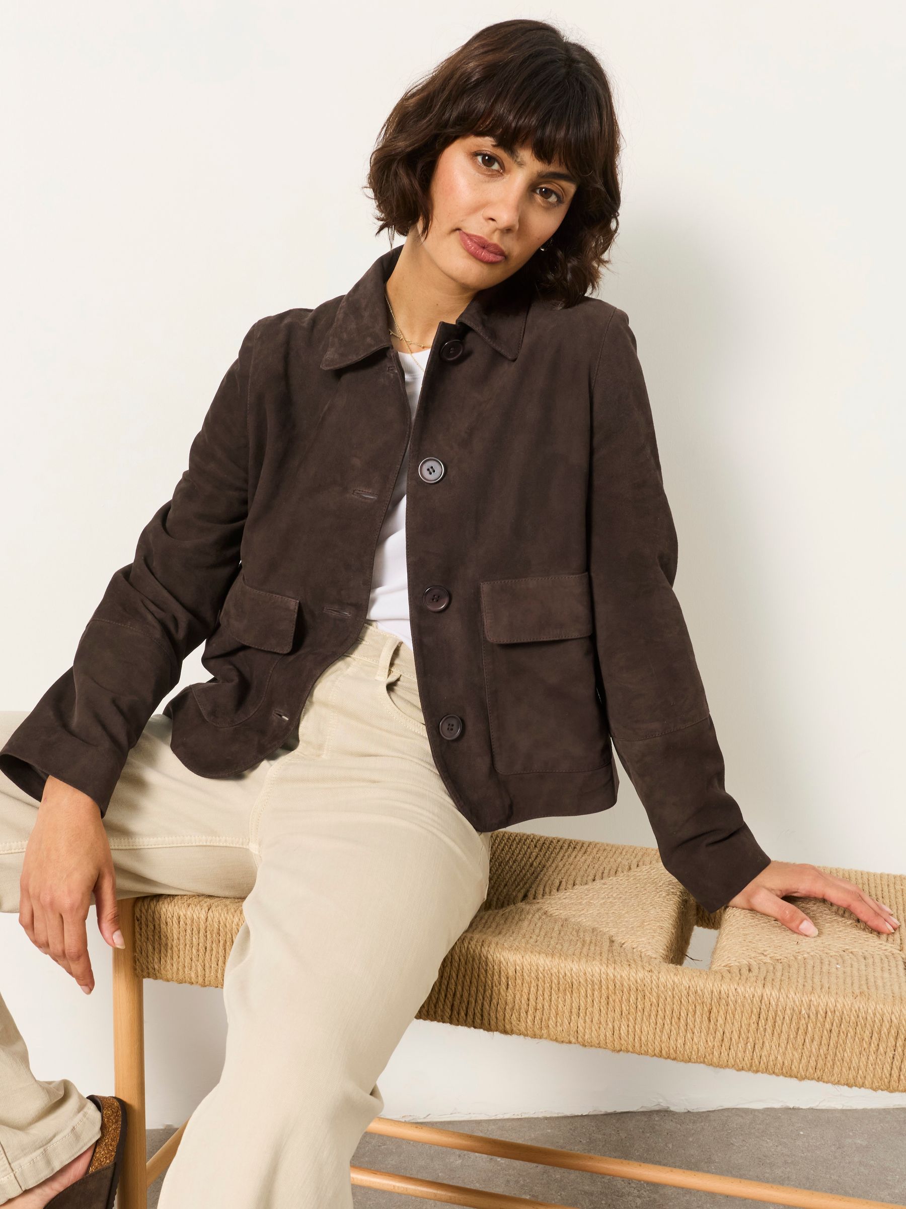 Eliza Chocolate Brown Petite Suede Jacket - Image 3 of 7