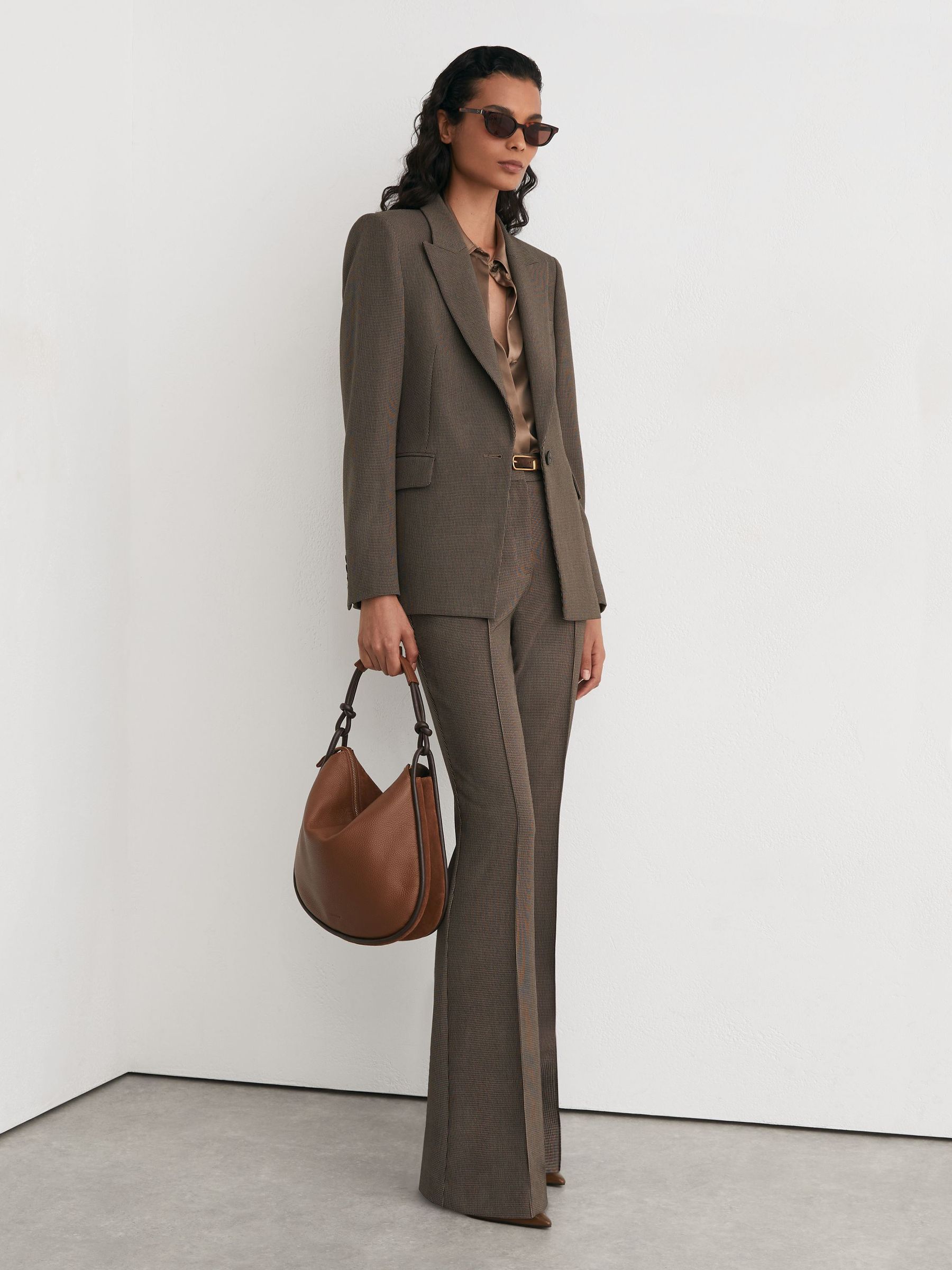 Puppytooth Single-Breasted Suit Blazer in Black/Neutral - Image 1 of 9