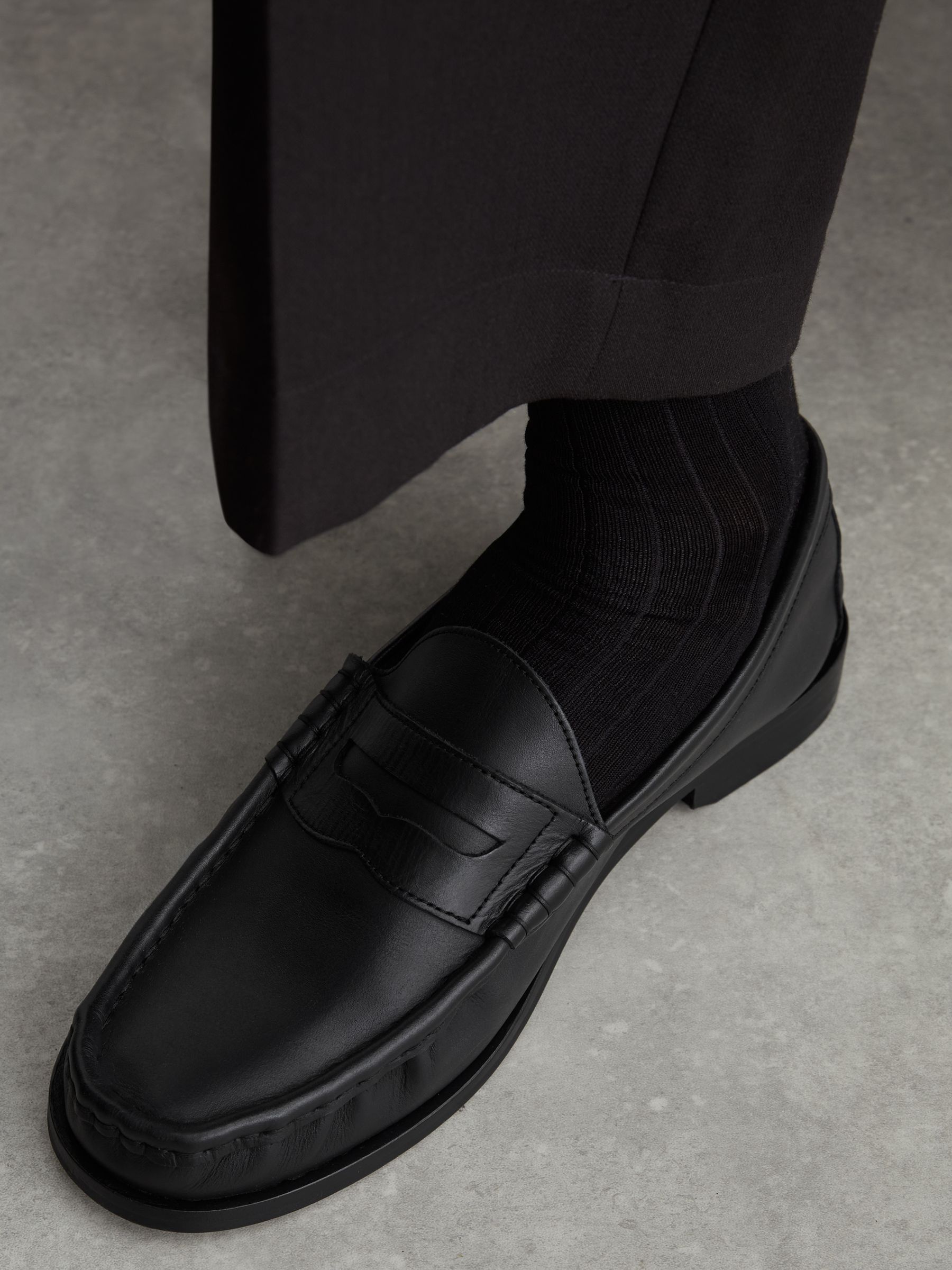 Leather Penny Loafers in Black - Image 4 of 6