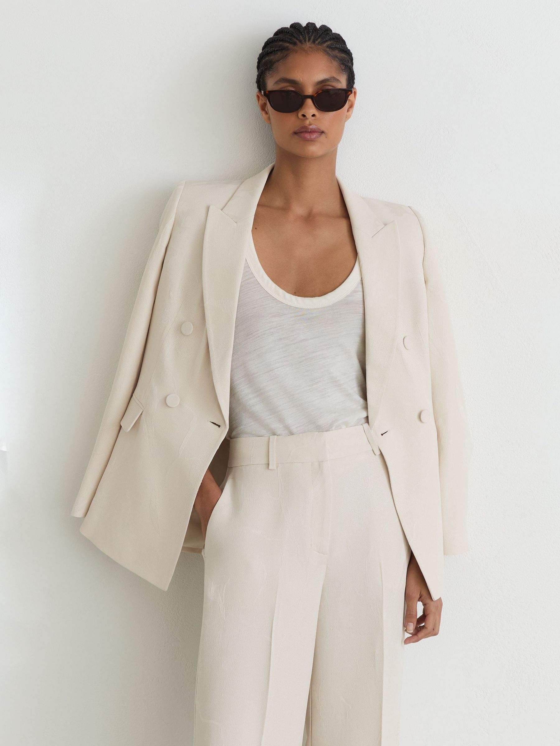 Petite Jacquard Wide-Leg Suit Trousers in White - Image 4 of 9
