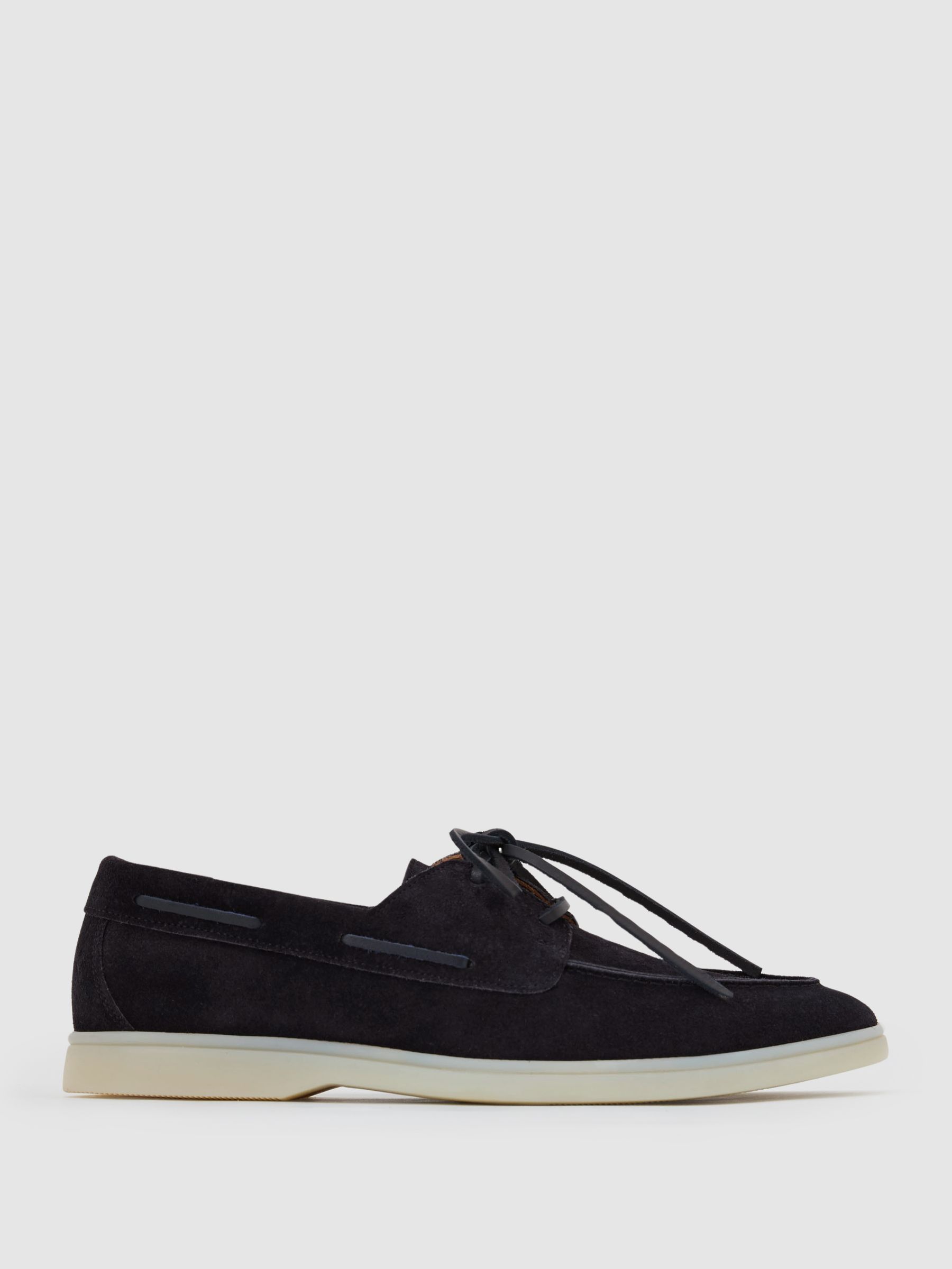 Suede Lace-Up Boat Shoes in Dark Navy - Image 1 of 4