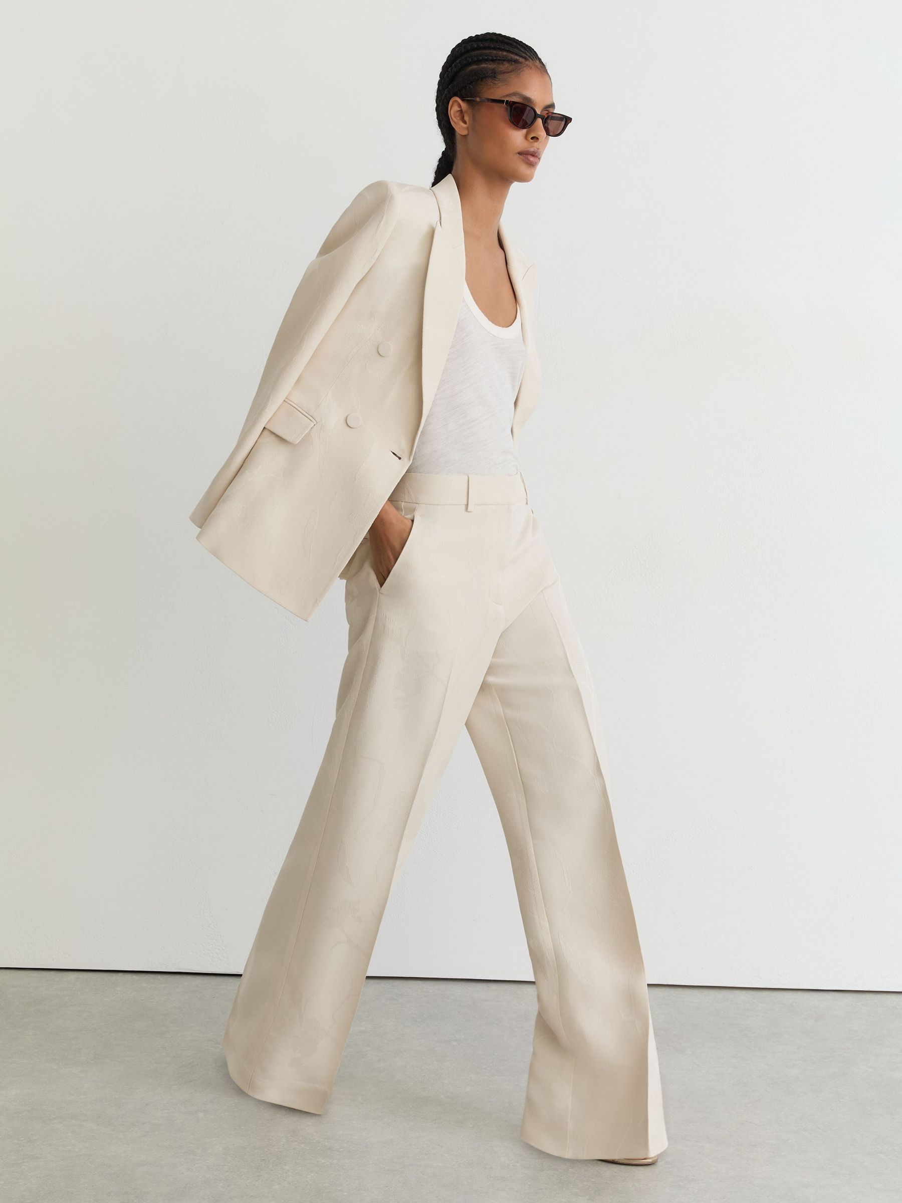 Jacquard Wide-Leg Suit Trousers in White - Image 1 of 8
