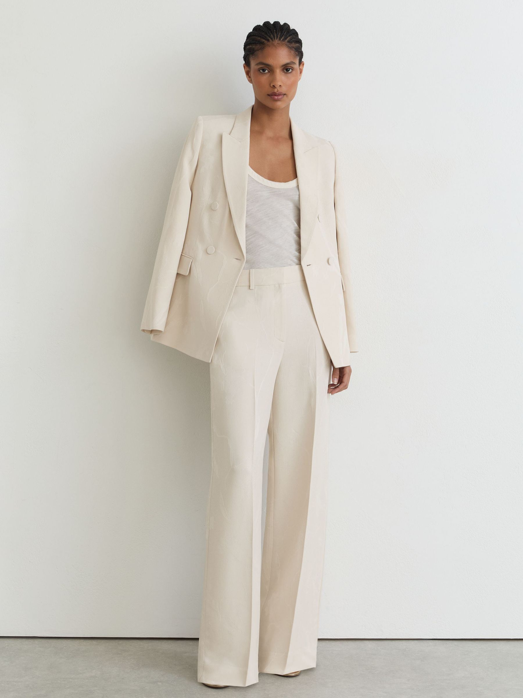 Jacquard Wide-Leg Suit Trousers in White - Image 7 of 8
