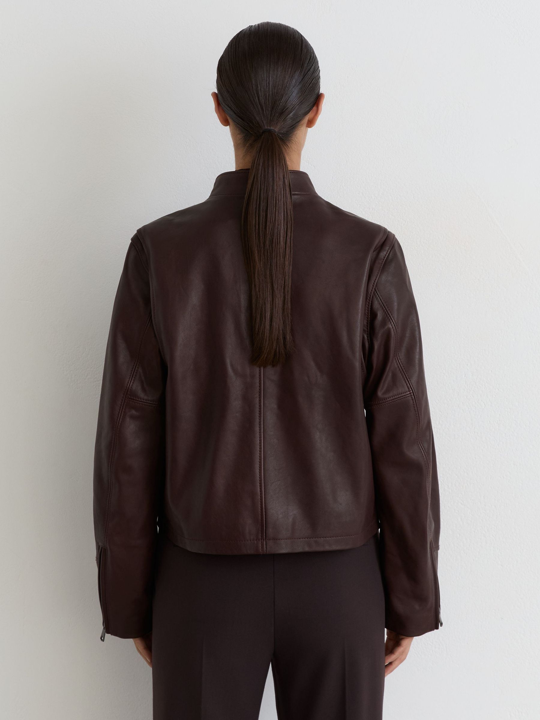 Petite Leather Biker Jacket in Burgundy Red - Εικόνα 4 από 8