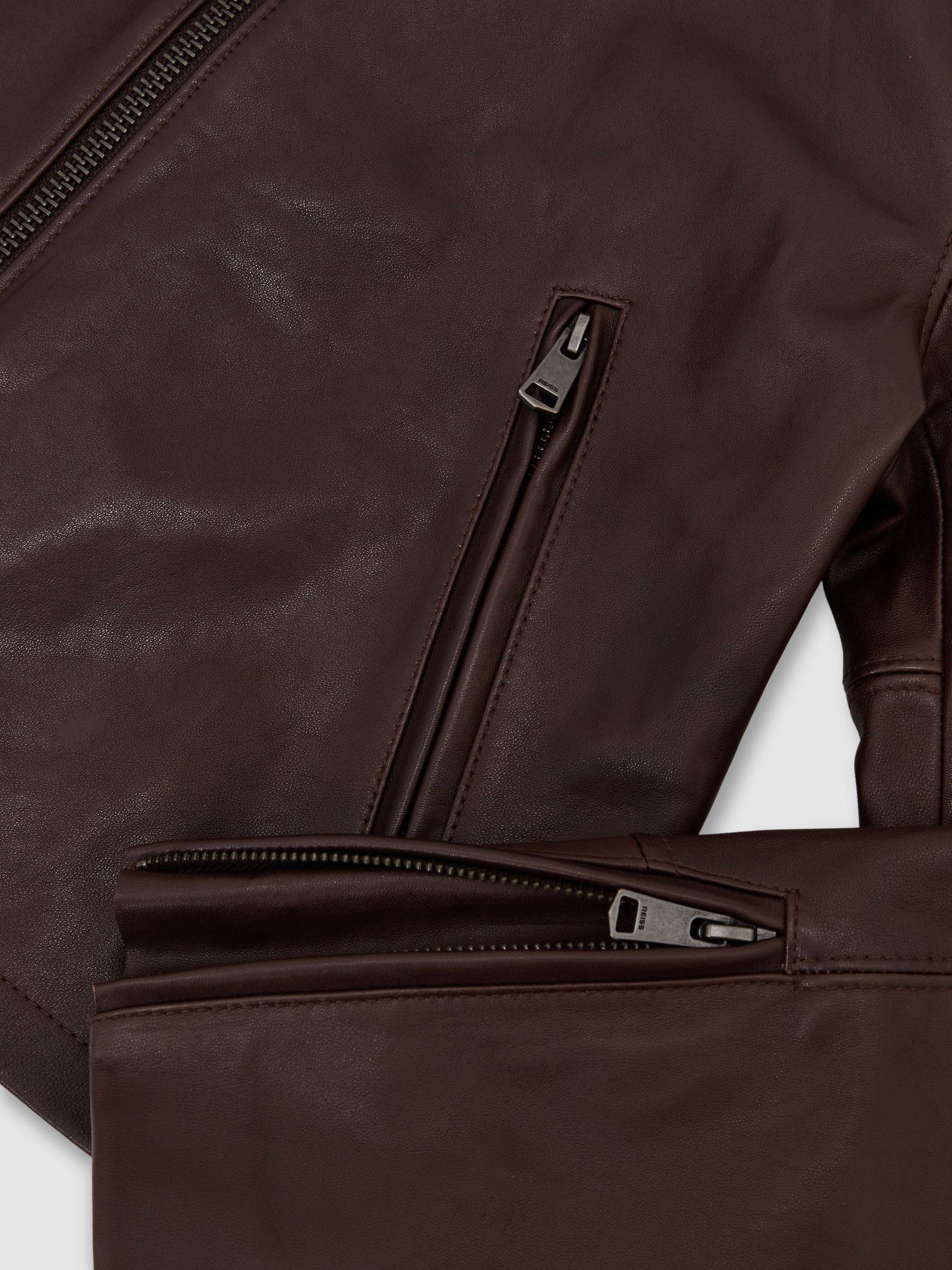 Petite Leather Biker Jacket in Burgundy Red - Εικόνα 7 από 8