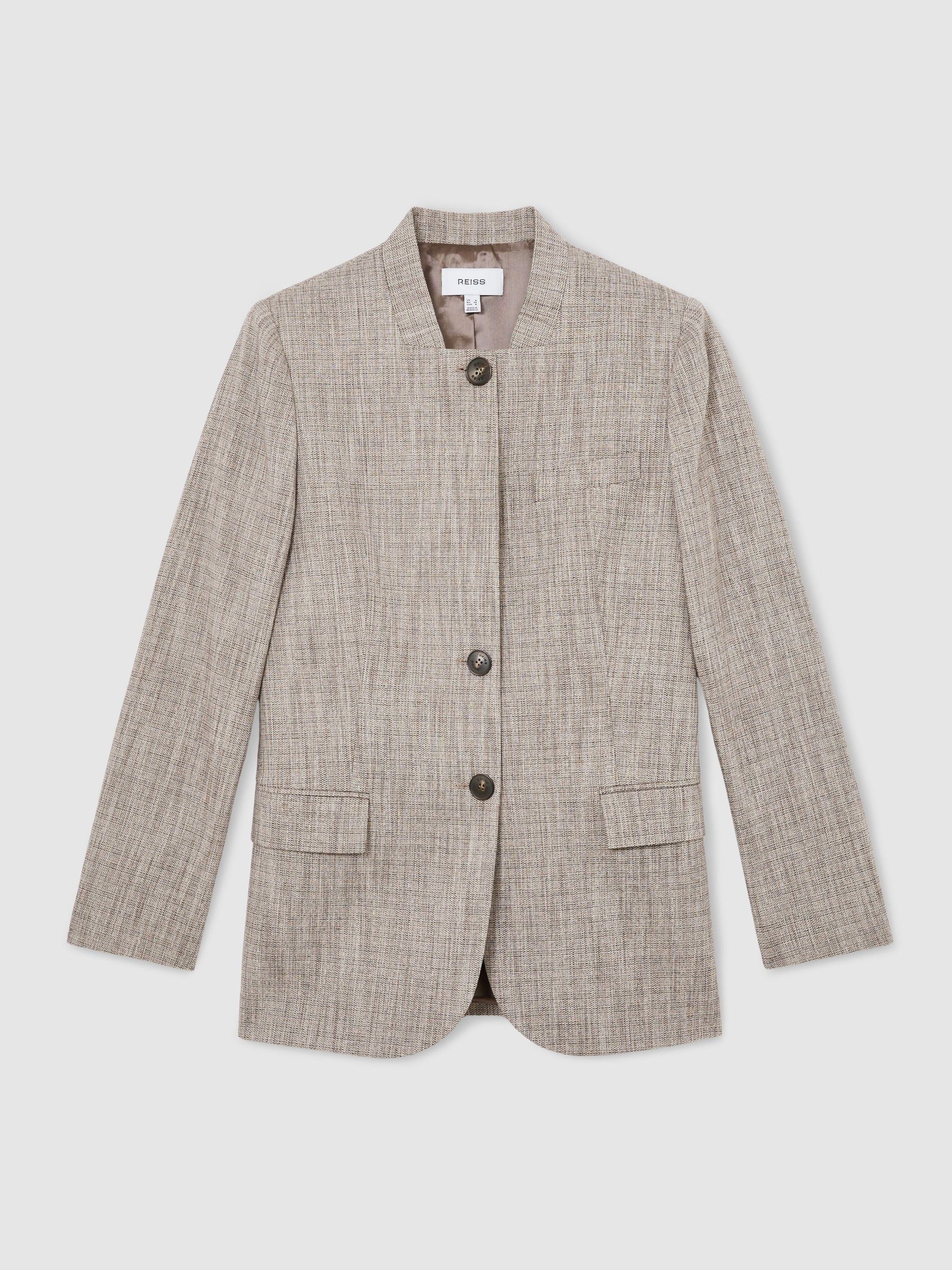 Wool-Blend Check Collarless Blazer in Neutral Check - Image 2 of 7