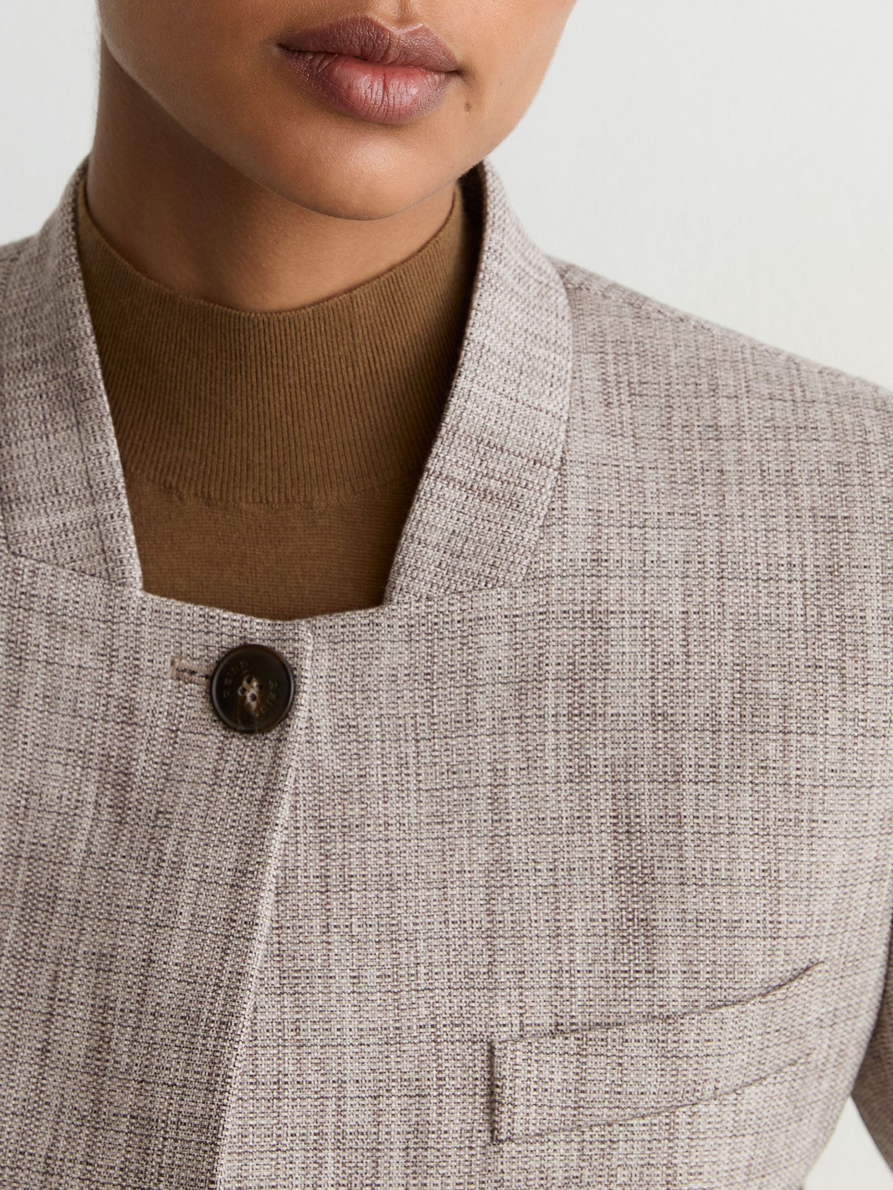 Wool-Blend Check Collarless Blazer in Neutral Check - Image 5 of 7