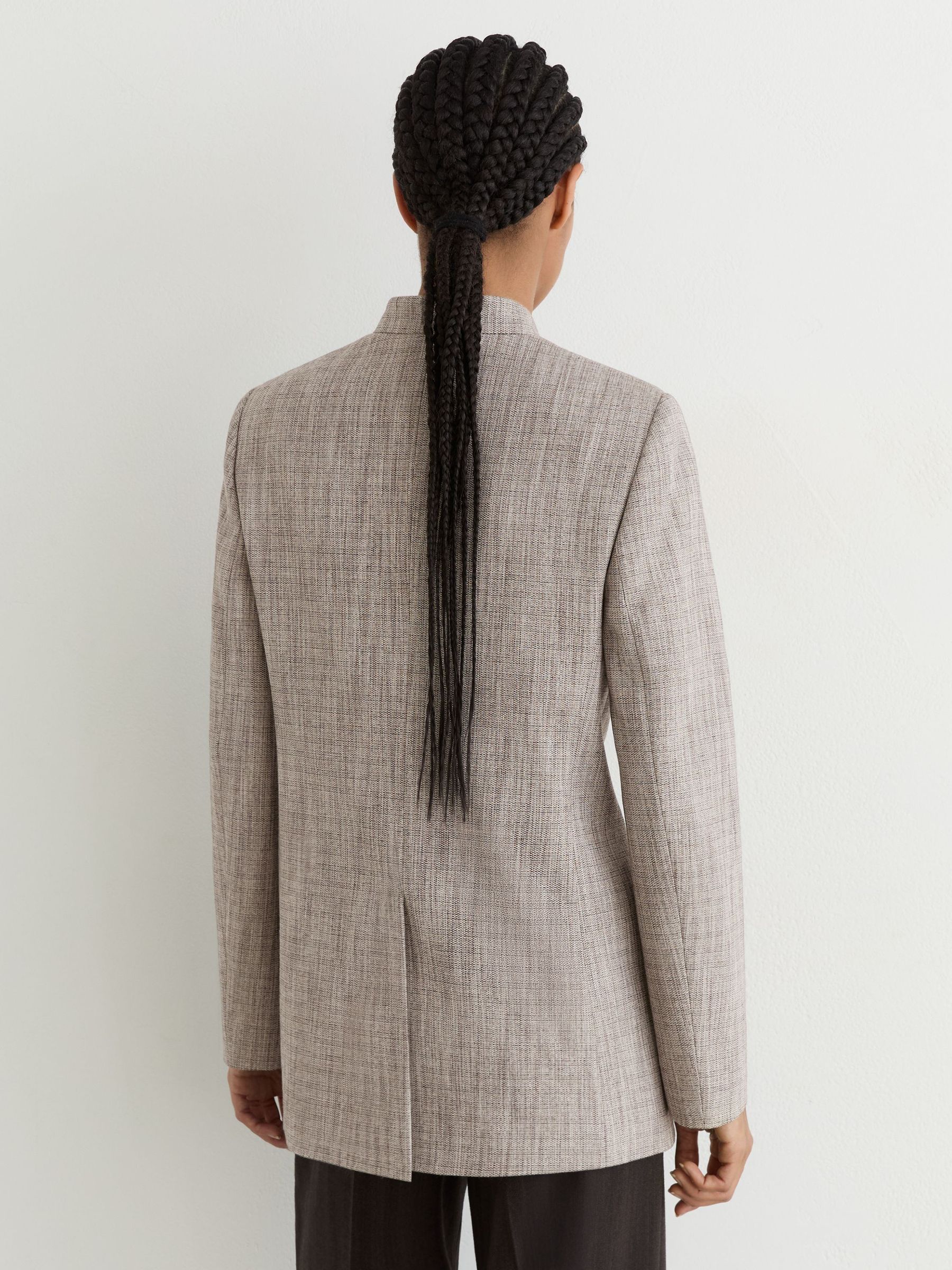 Wool-Blend Check Collarless Blazer in Neutral Check - Image 6 of 7