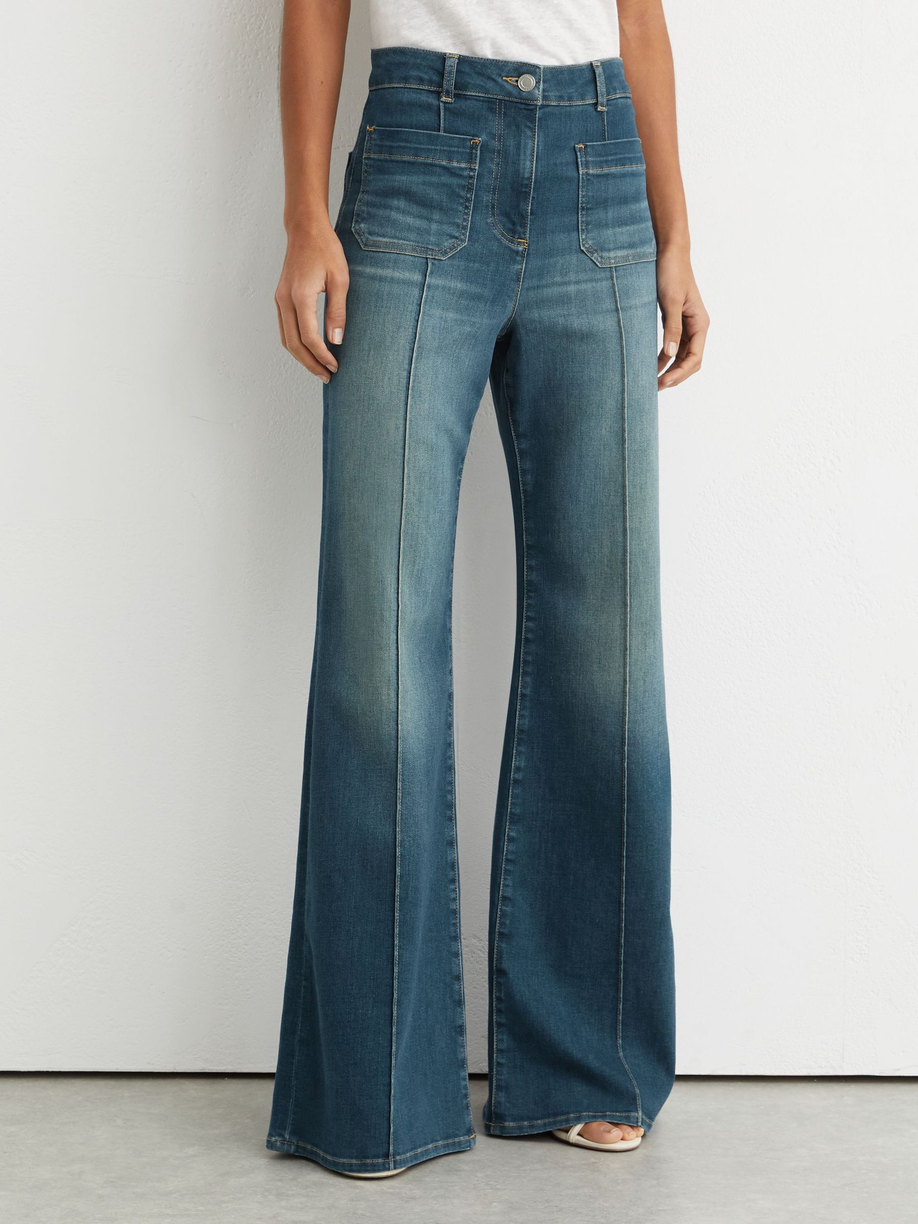 Tall Patch-Pocket Flared Jeans in Mid Blue - Image 4 of 8