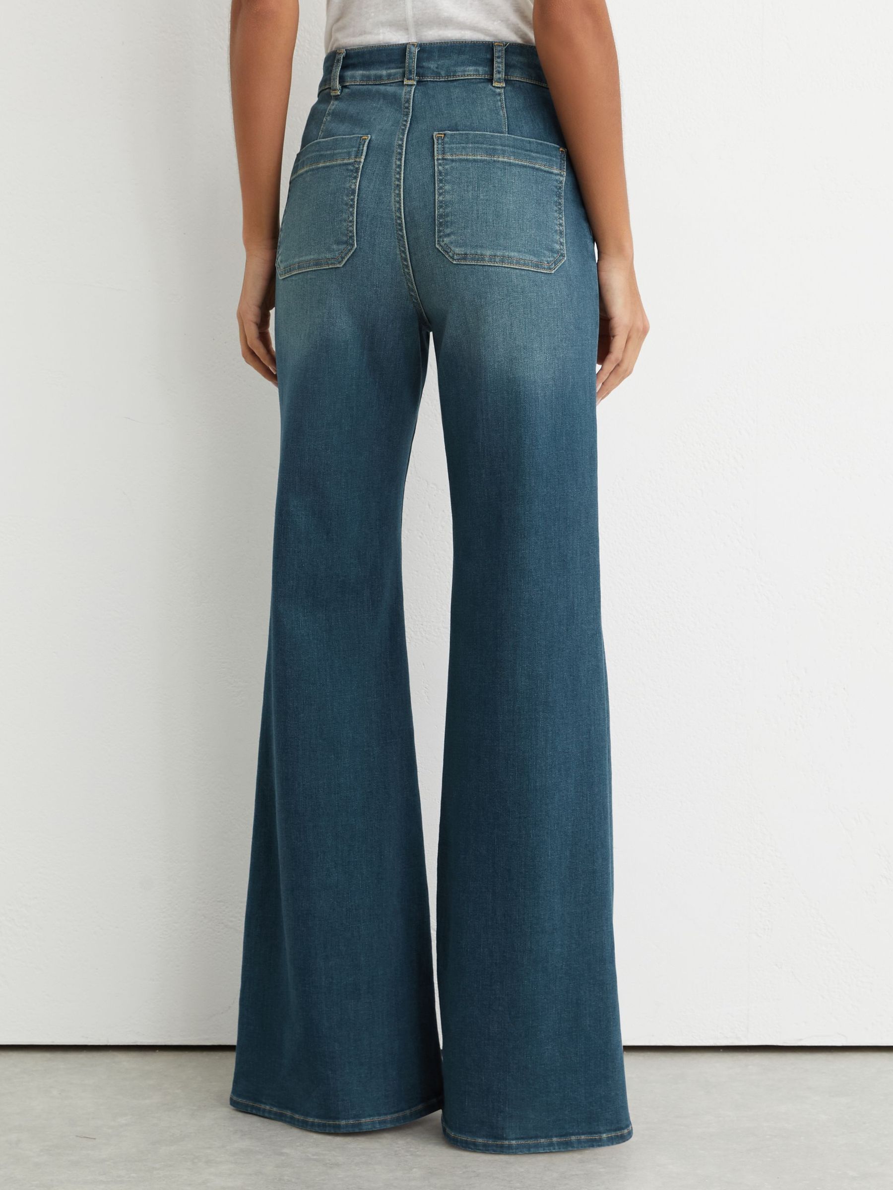 Tall Patch-Pocket Flared Jeans in Mid Blue - Image 5 of 8