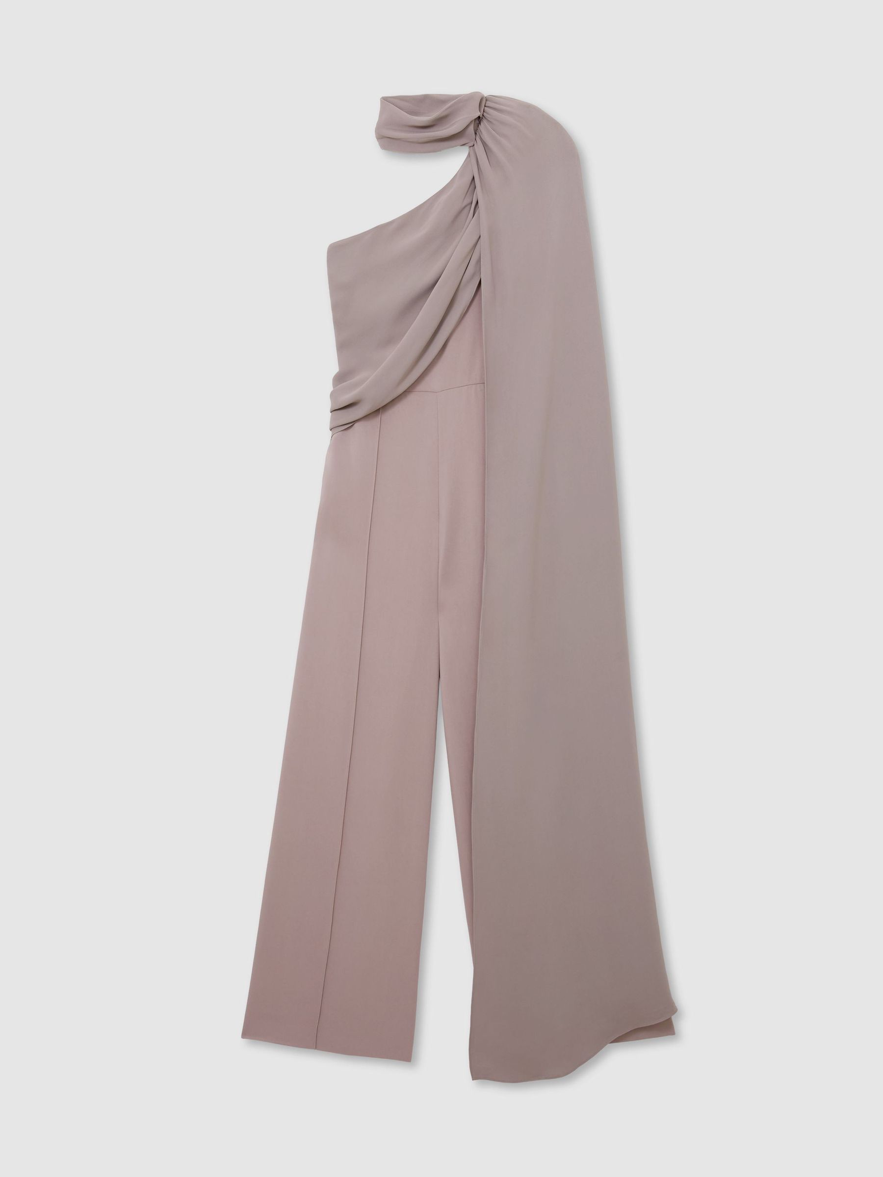 One-Shoulder Drape Wide-Leg Jumpsuit in Mauve - Image 2 of 7 One-Shoulder Drape Wide-Leg Jumpsuit in Mauve - Image 2 of 7