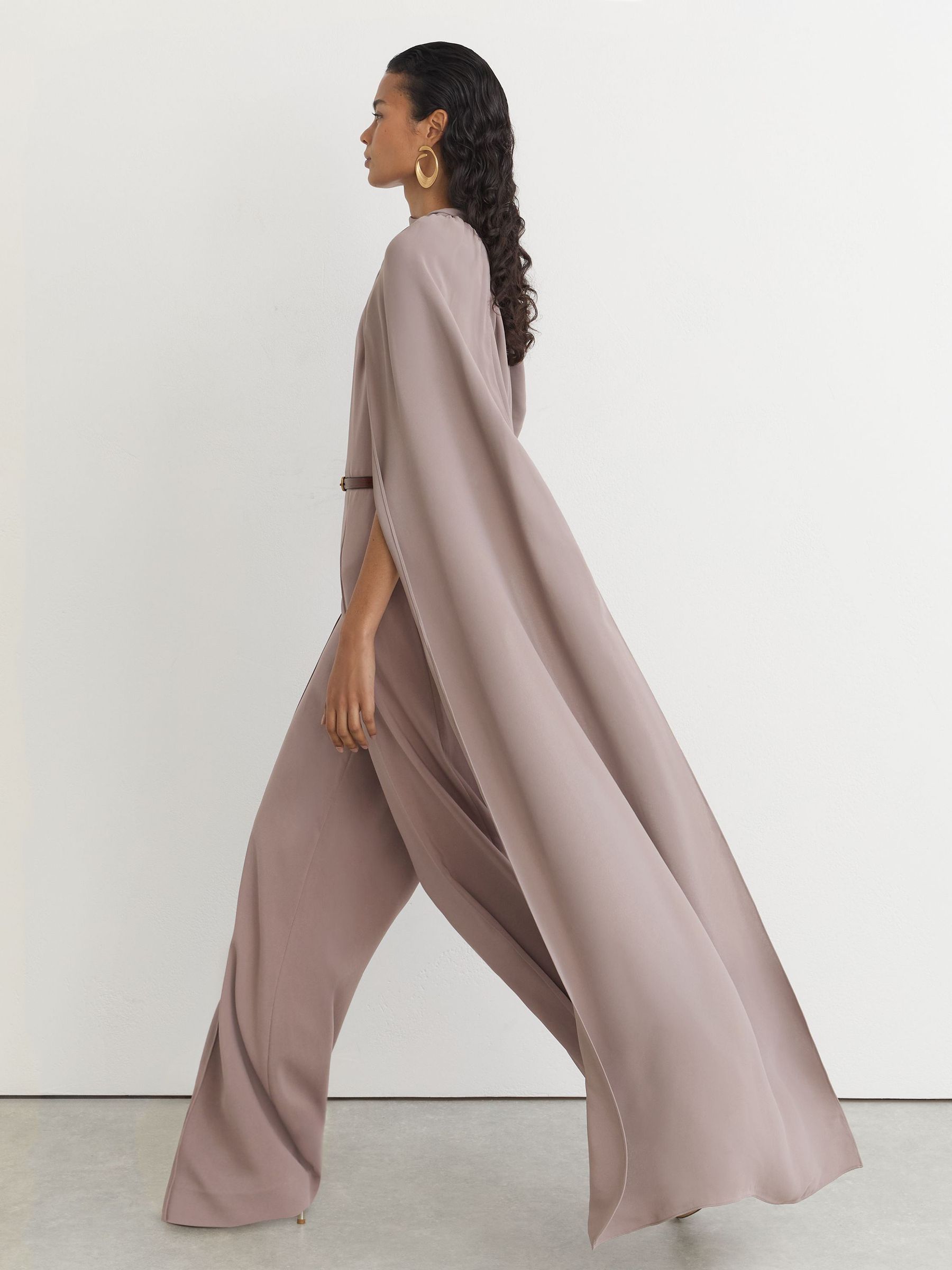 One-Shoulder Drape Wide-Leg Jumpsuit in Mauve - Image 3 of 7