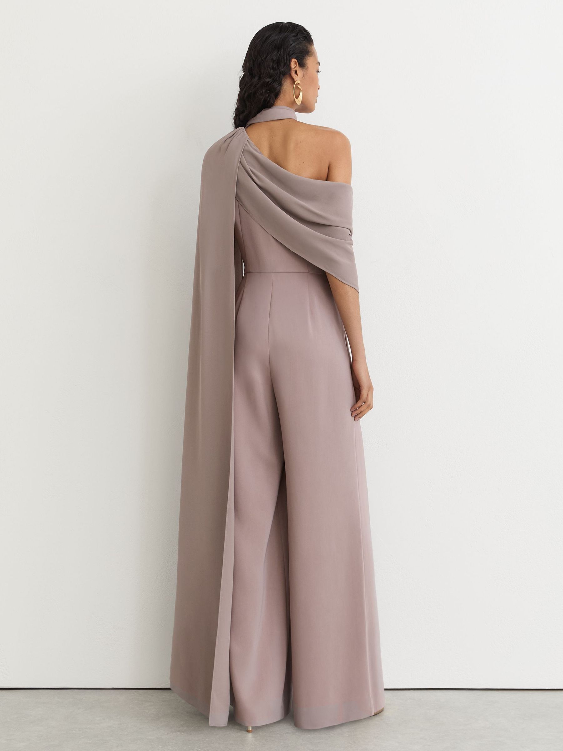 One-Shoulder Drape Wide-Leg Jumpsuit in Mauve - Image 5 of 7