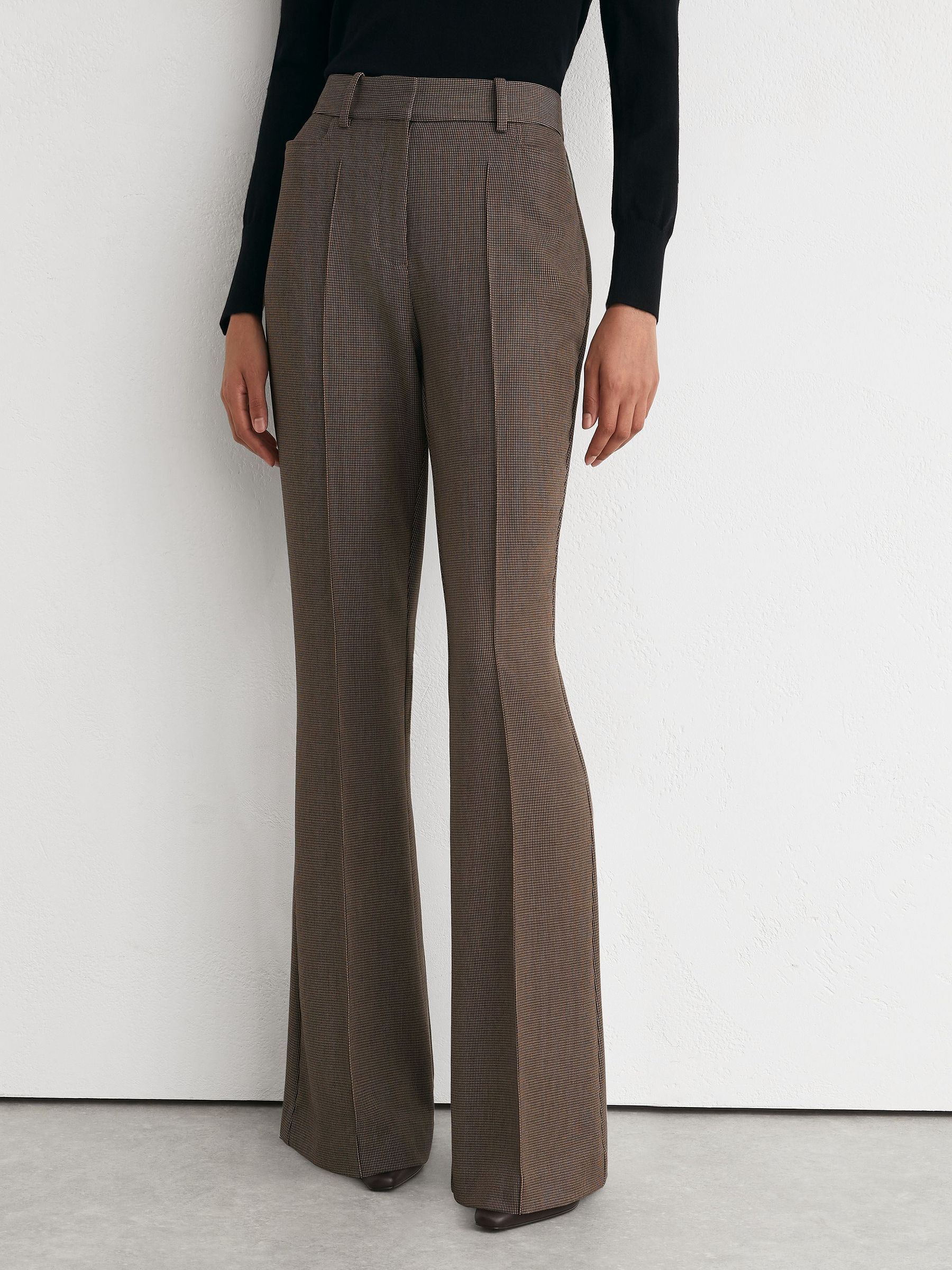 Petite Puppytooth Flared Suit Trousers in Black/Neutral - Image 3 of 7