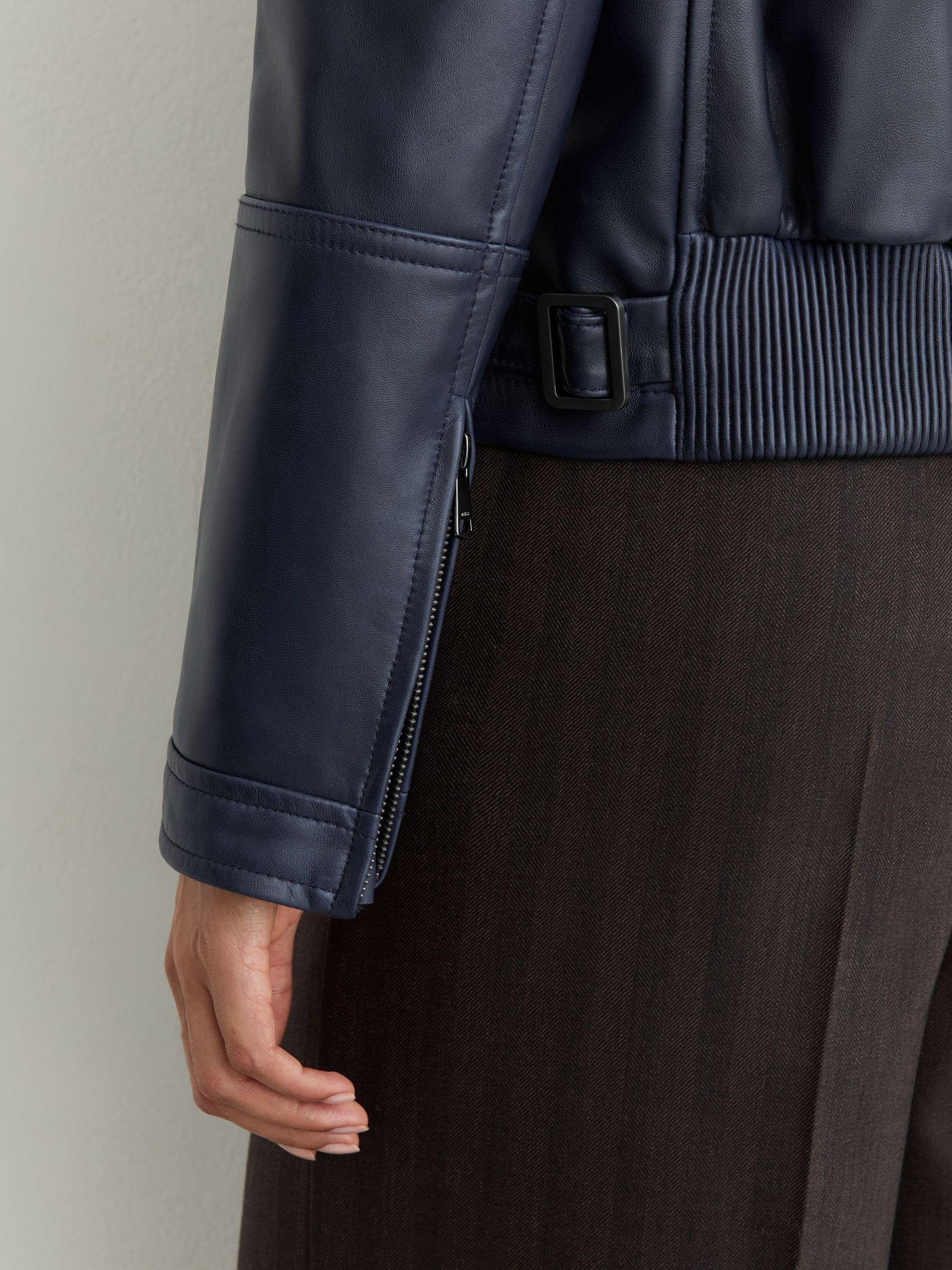 Leather Zip-Through Moto Jacket in Ink Blue - Image 6 of 11