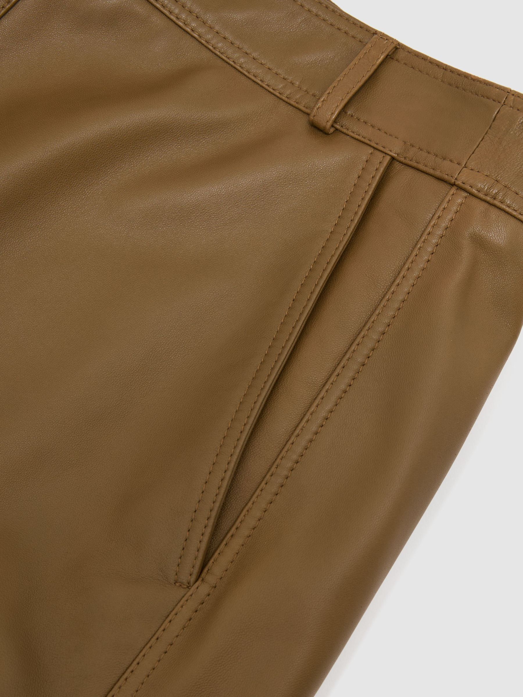 Petite Leather Midi Pencil Skirt in Khaki Green - Image 7 of 8