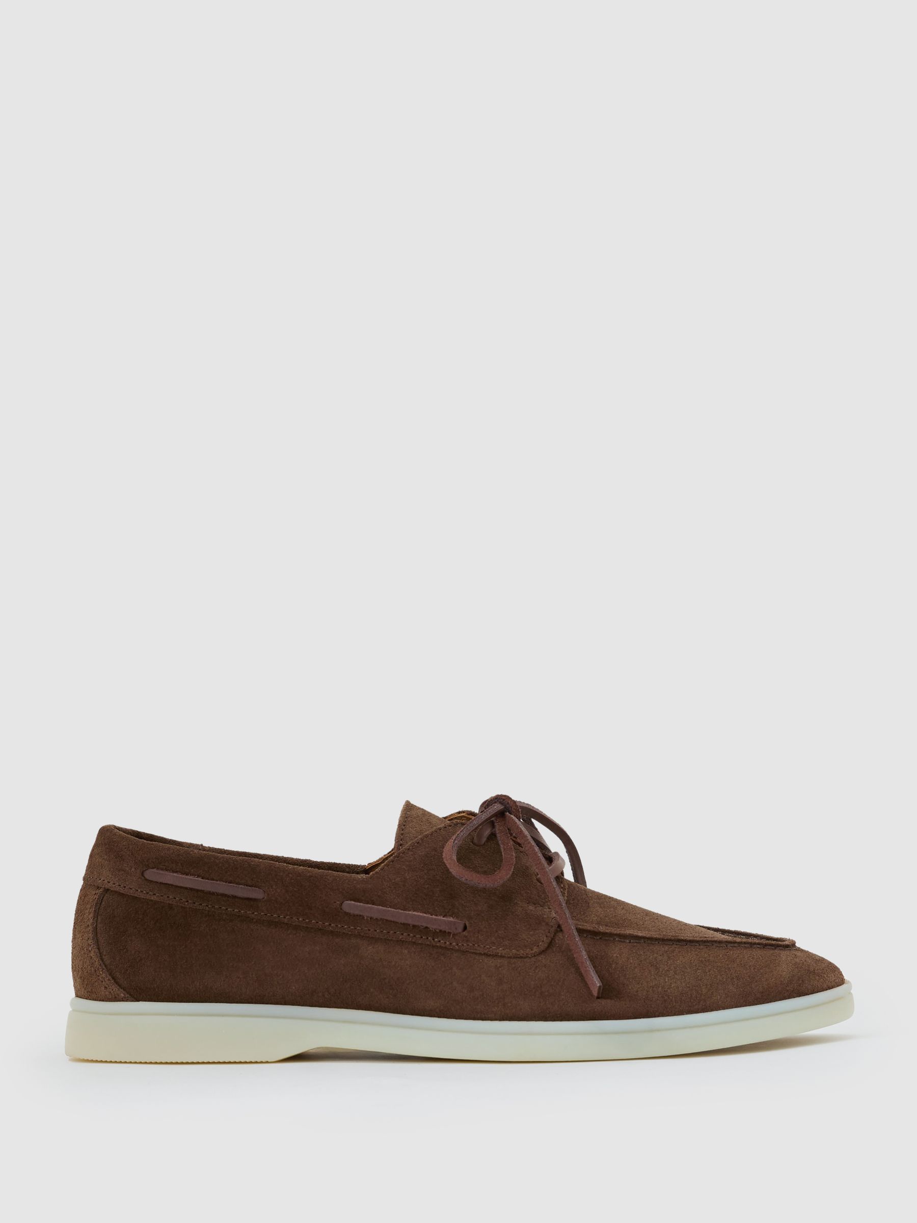 Suede Lace-Up Boat Shoes in Brown - Image 1 of 4