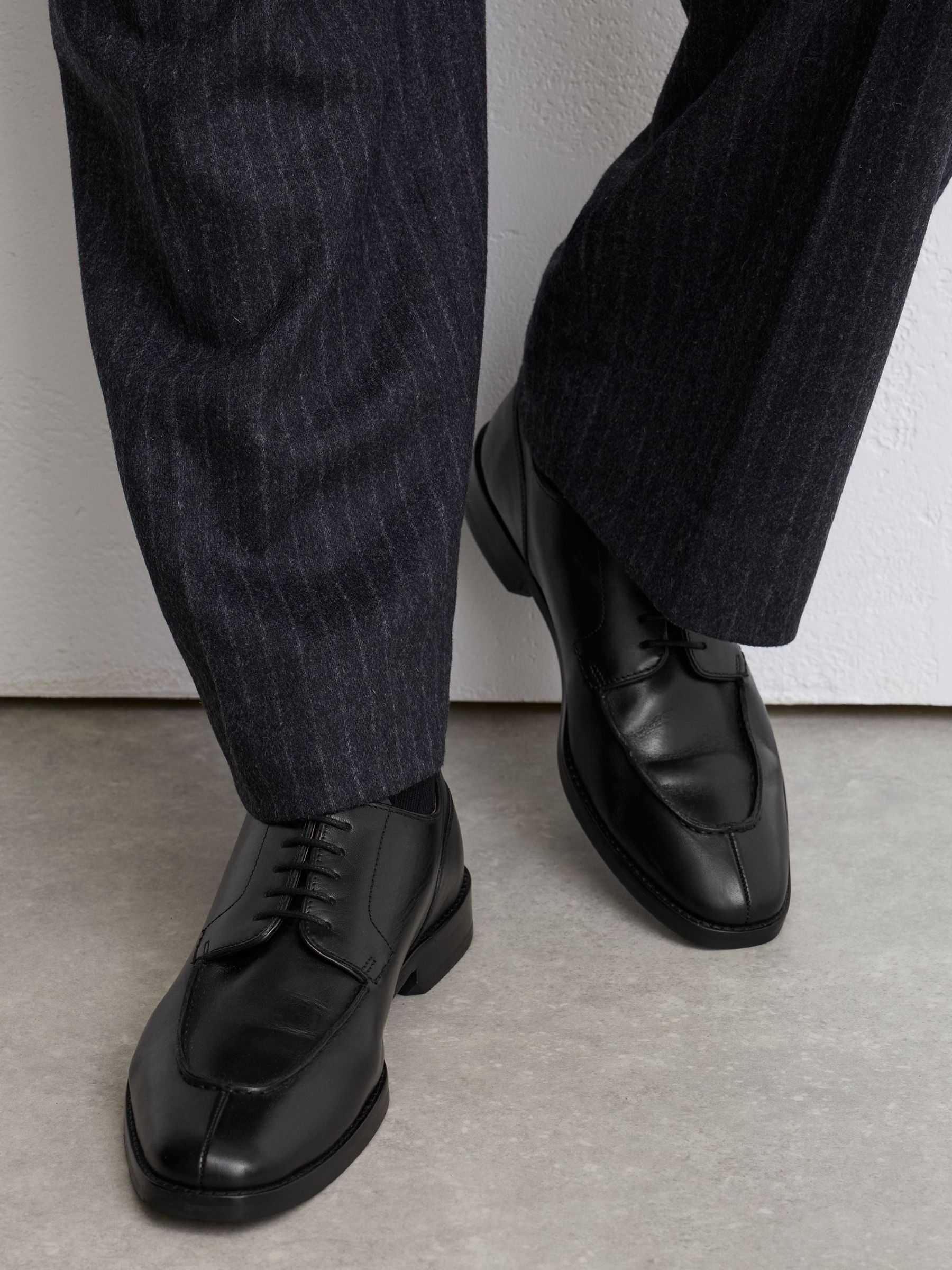Leather Split-Toe Derby Shoes in Black - Image 1 of 6