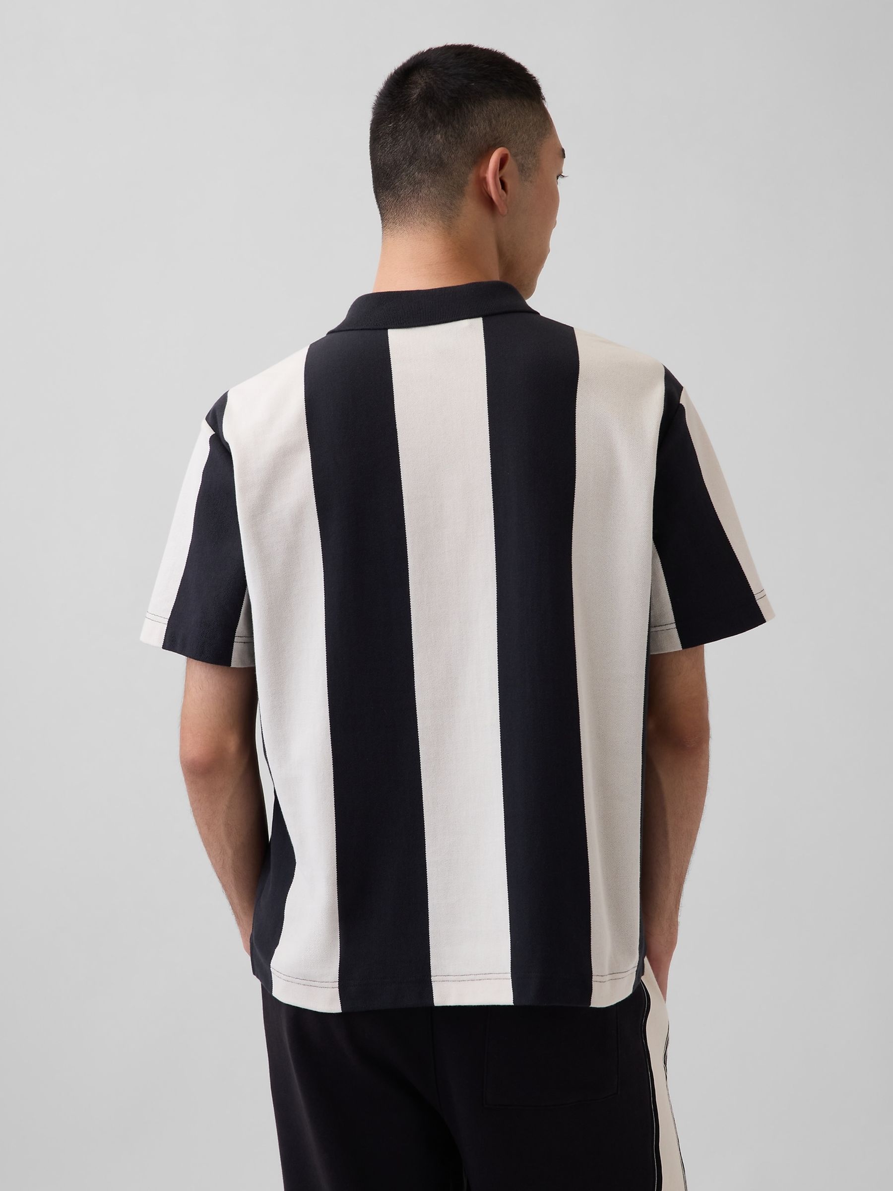 OuiGap Black/White Stripe Relaxed Pique Polo Shirt - Image 2 of 5