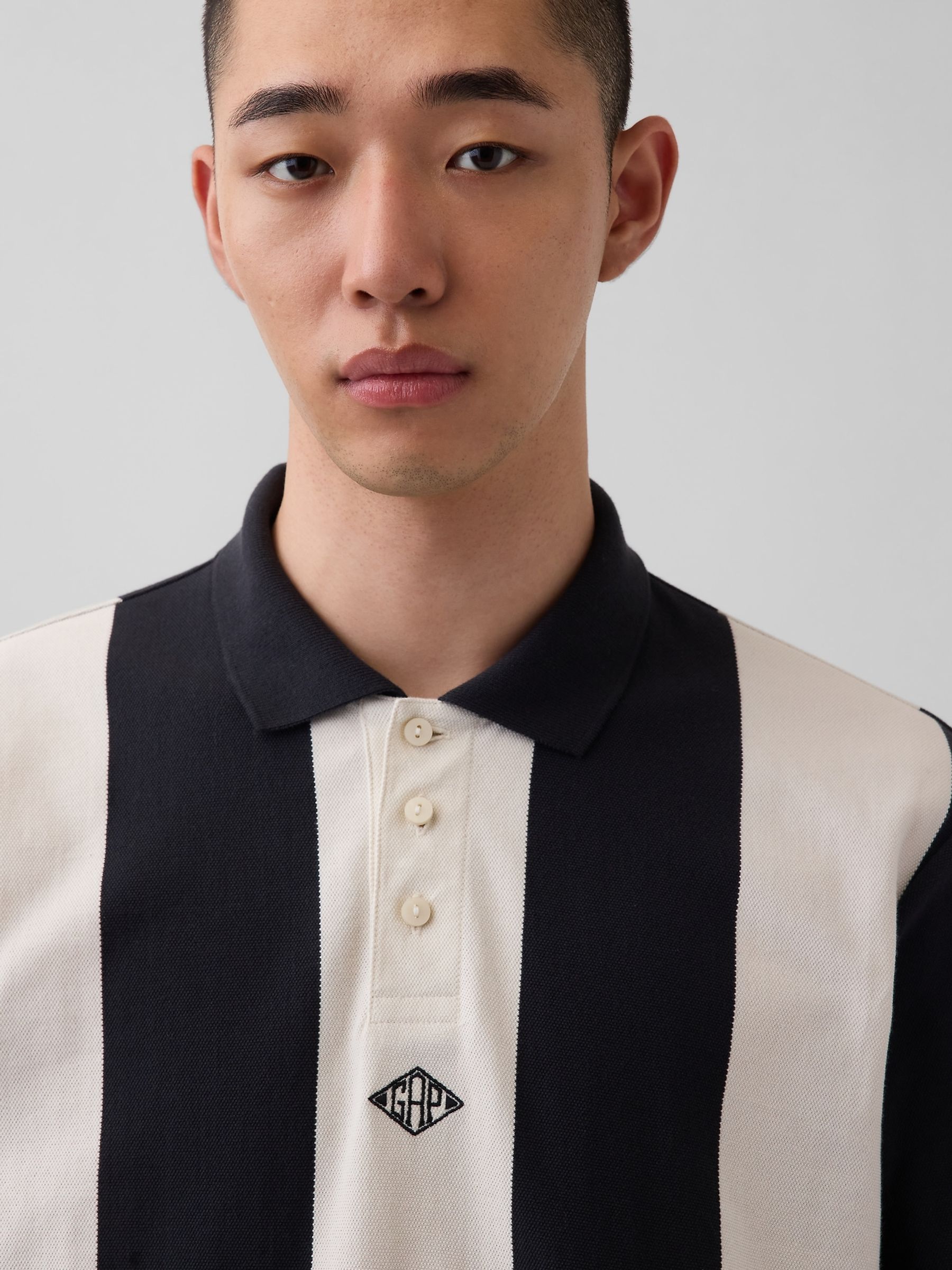OuiGap Black/White Stripe Relaxed Pique Polo Shirt - Image 3 of 5