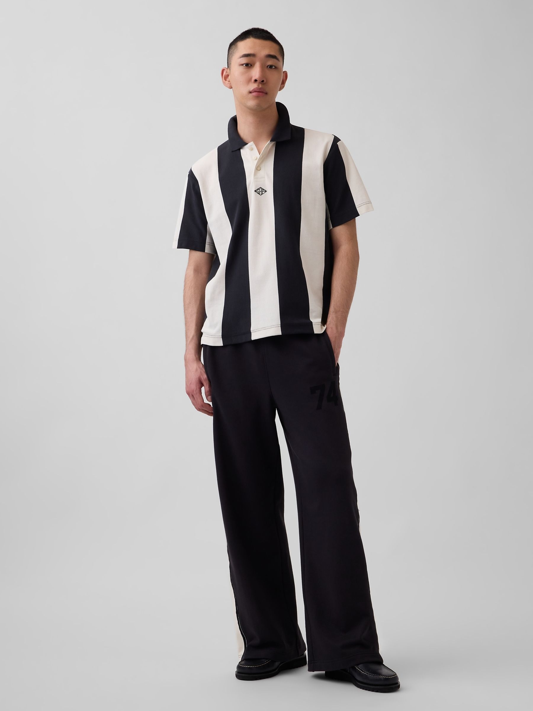 OuiGap Black/White Stripe Relaxed Pique Polo Shirt - Image 4 of 5
