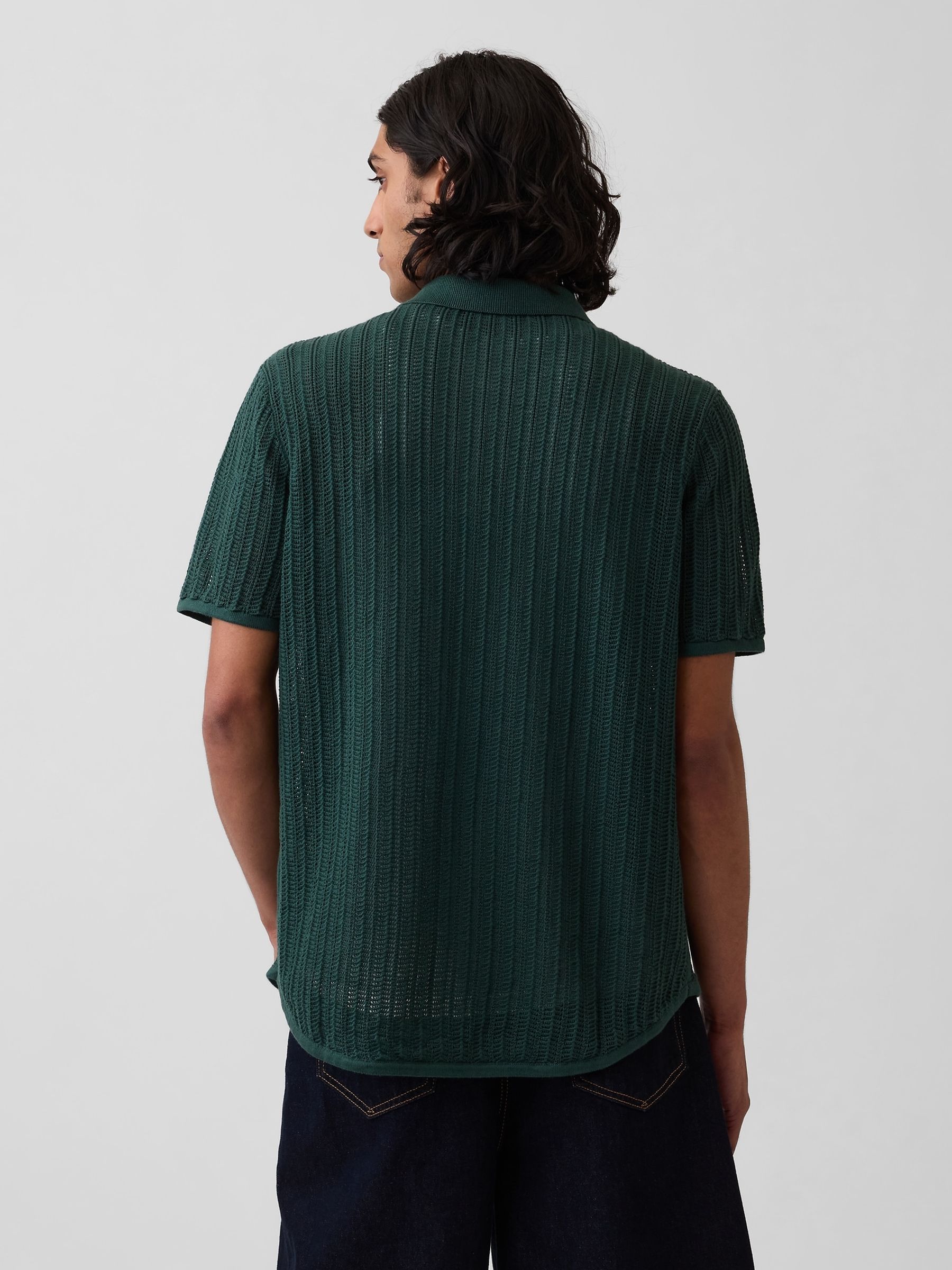 Green Textured Relaxed Crochet Shirt - Image 2 of 8 Green Textured Relaxed Crochet Shirt - Image 2 of 8